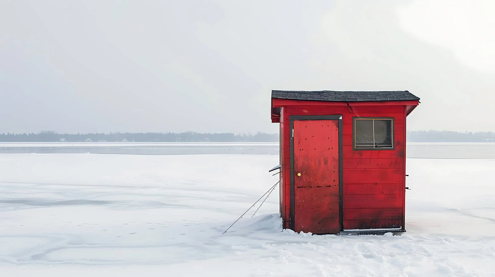 Isolated Red Ice Fishing Hut on Minnesota Lake — free download from Dotvec