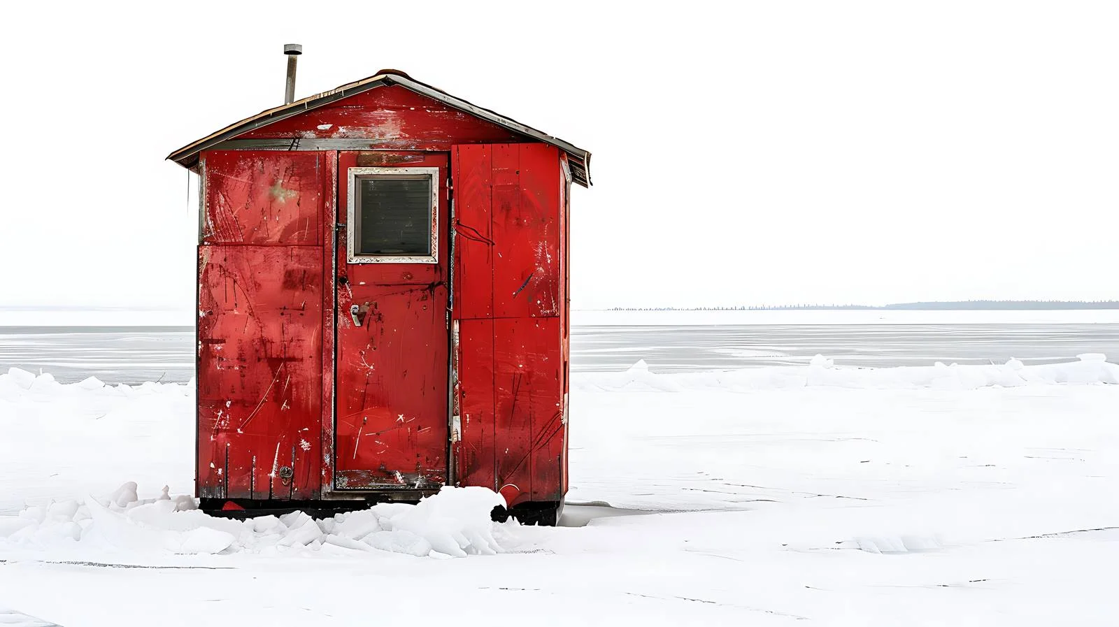 Tranquil Red Ice Fishing Hut on Remote Minnesota Lake — free download from Dotvec