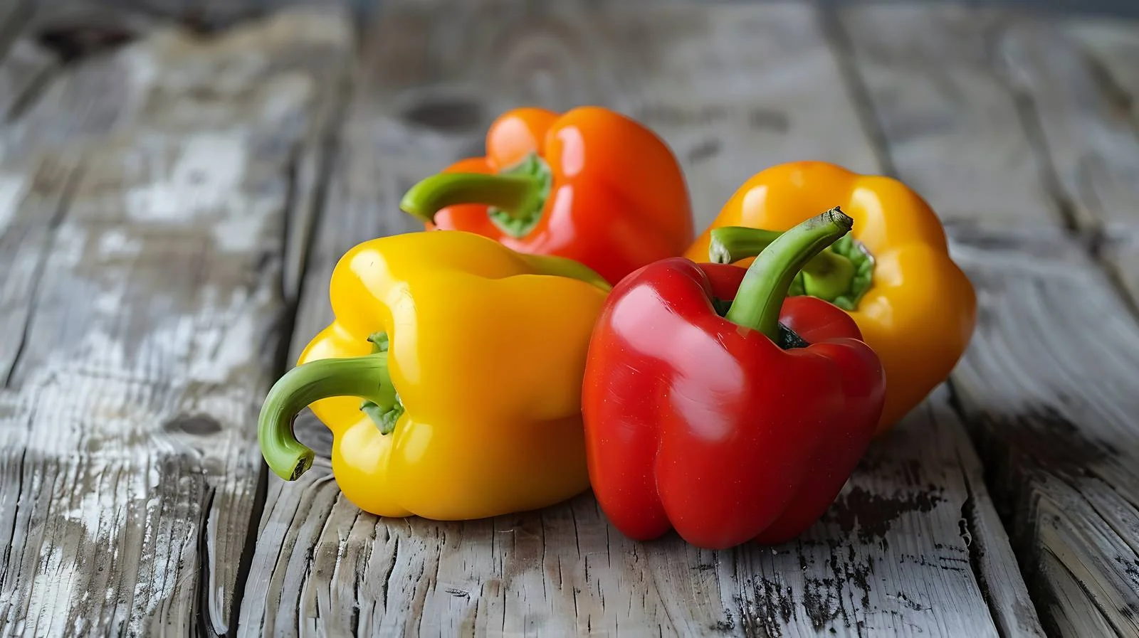 Vibrant Peppers on Rough Wooden Surface — free download from Dotvec