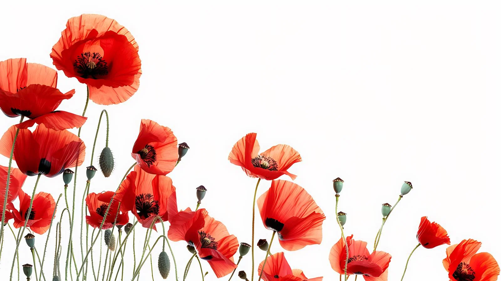 Vivid Red Poppy Flowers on White Background — free download from Dotvec
