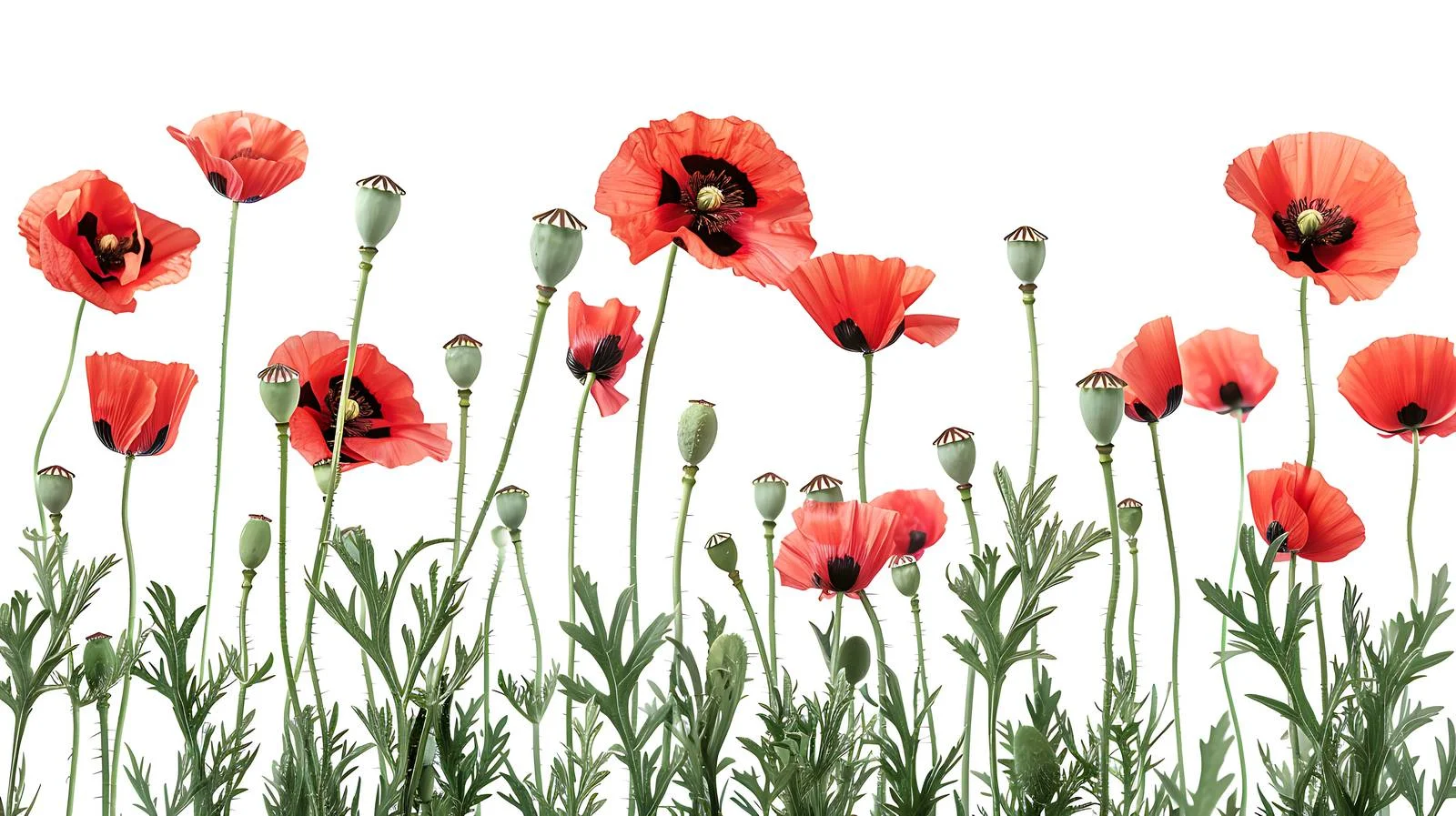 Vivid Red Poppy Blossoms on White — free download from Dotvec