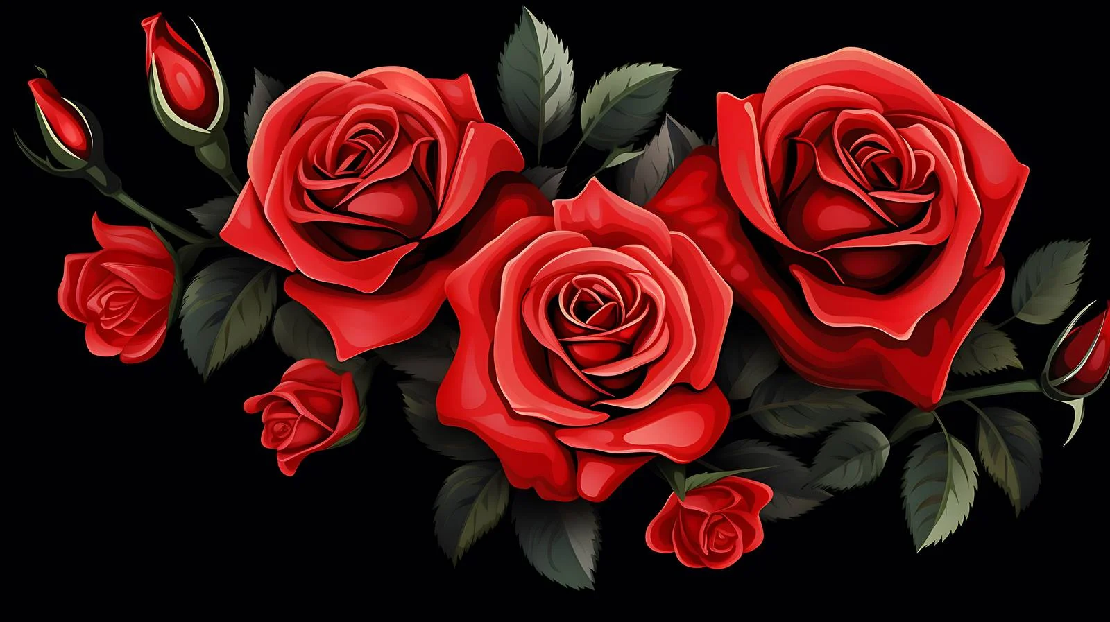 Elegant Red Roses on Black Background — free download from Dotvec