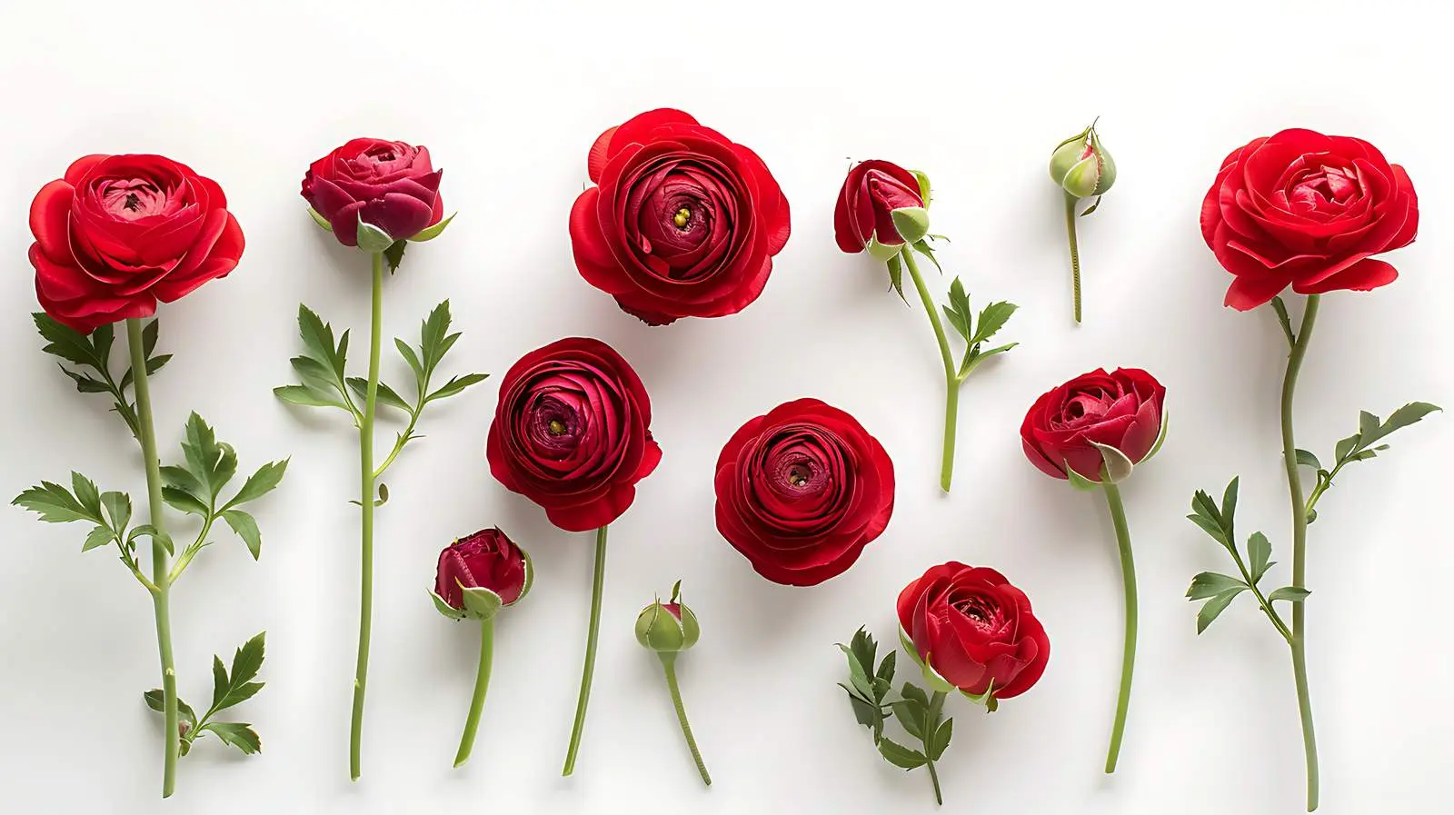 Red Roses and Ranunculus on White Background — free download from Dotvec