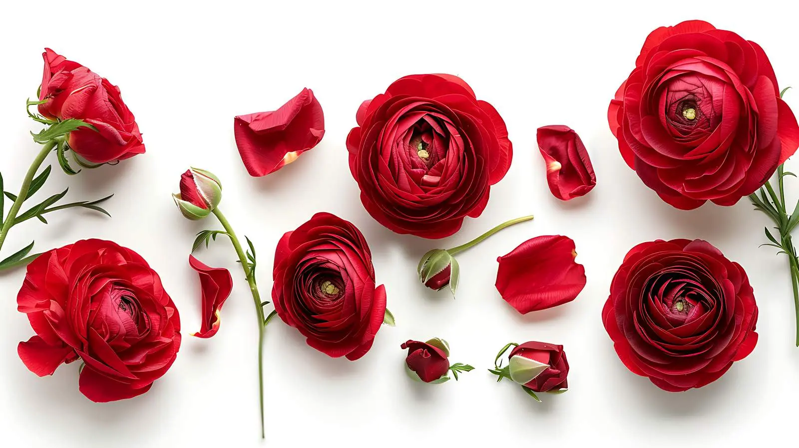 Red Roses and Ranunculus on White Background — free download from Dotvec