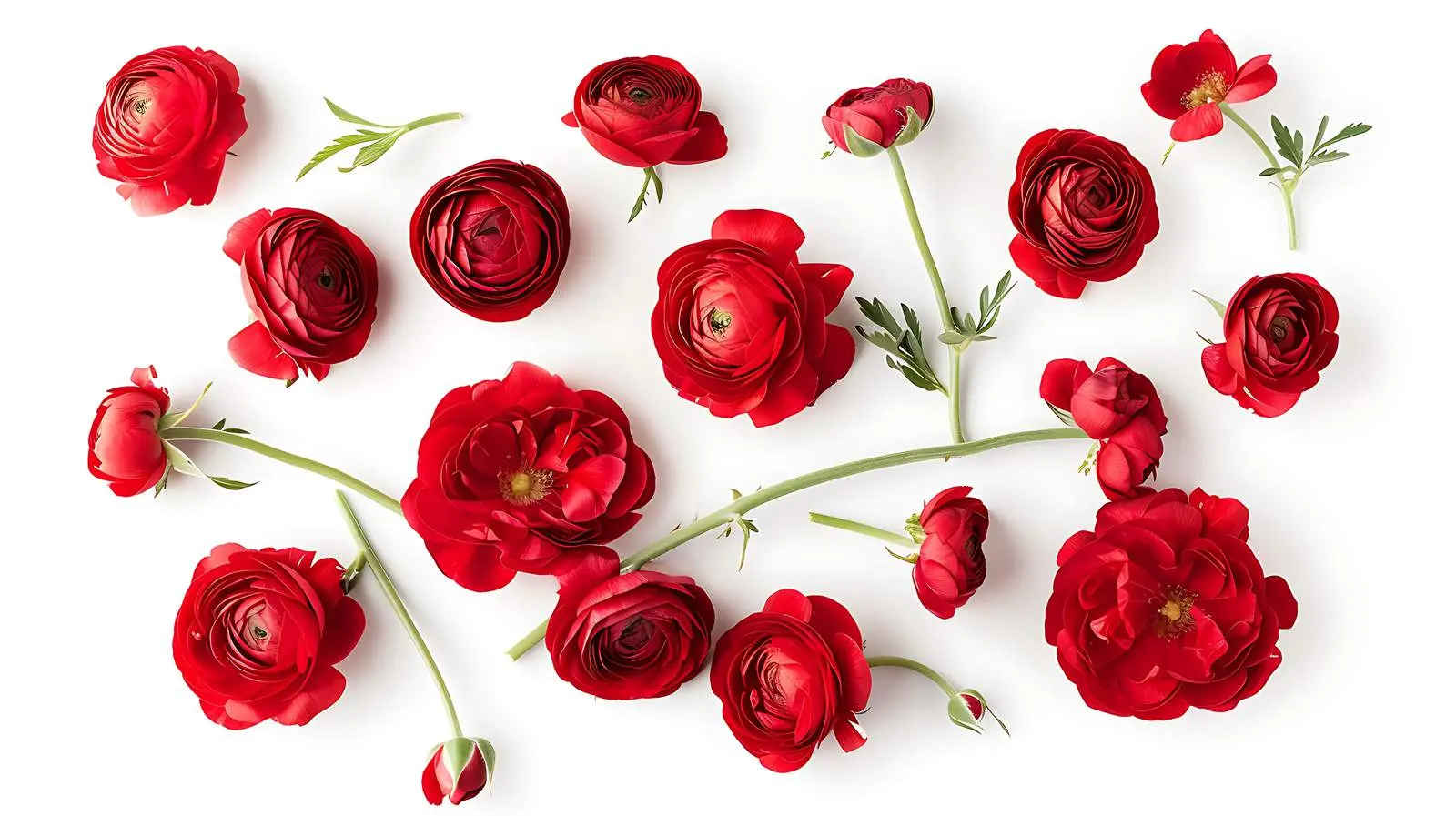 Red Roses and Ranunculus on White Background — free download from Dotvec