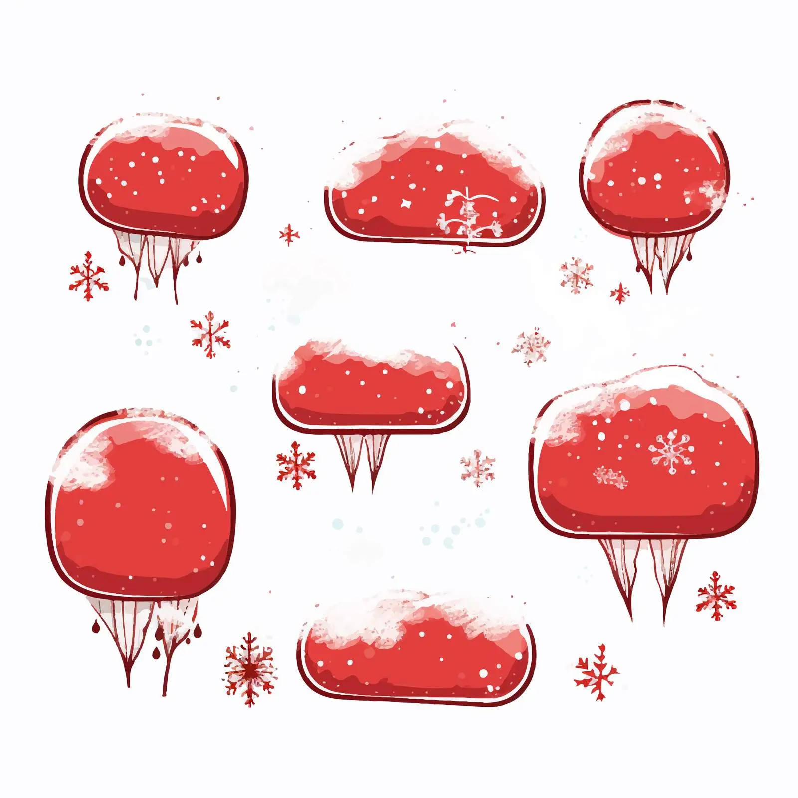 Hand-Drawn Red Speech Bubble Brushes with Snowflakes – free modern vectors image from Dotvec