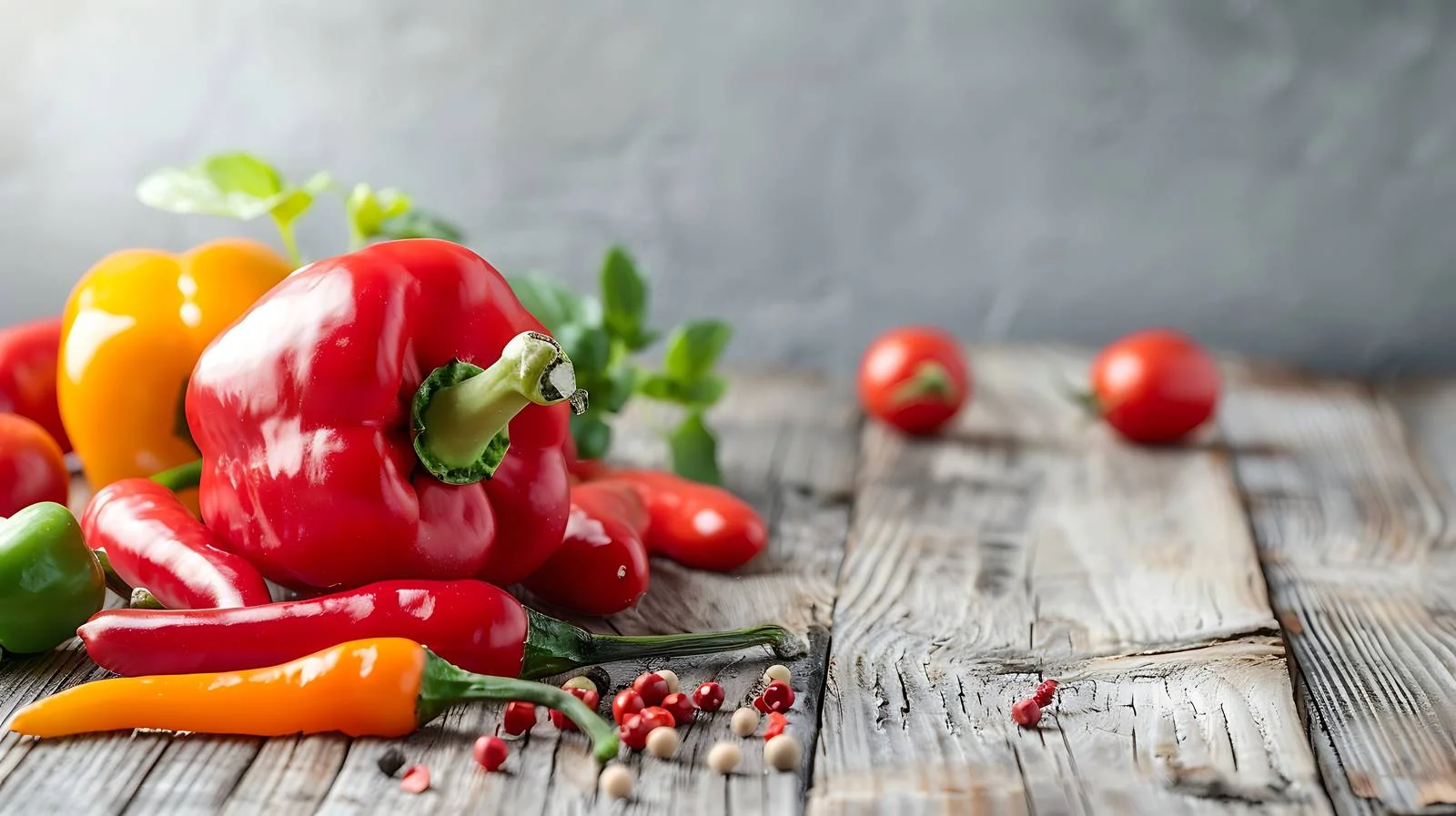 Vibrant Red Pepper Arrangement on Rustic Wood — free download from Dotvec
