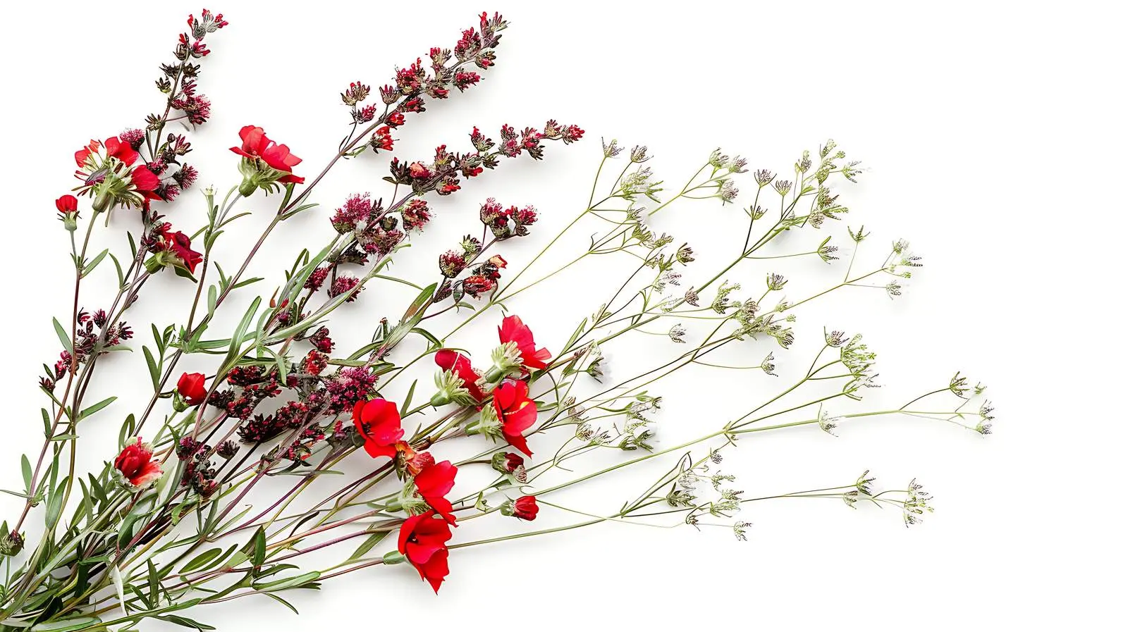 Red Wildflowers Bouquet on White Background — free download from Dotvec