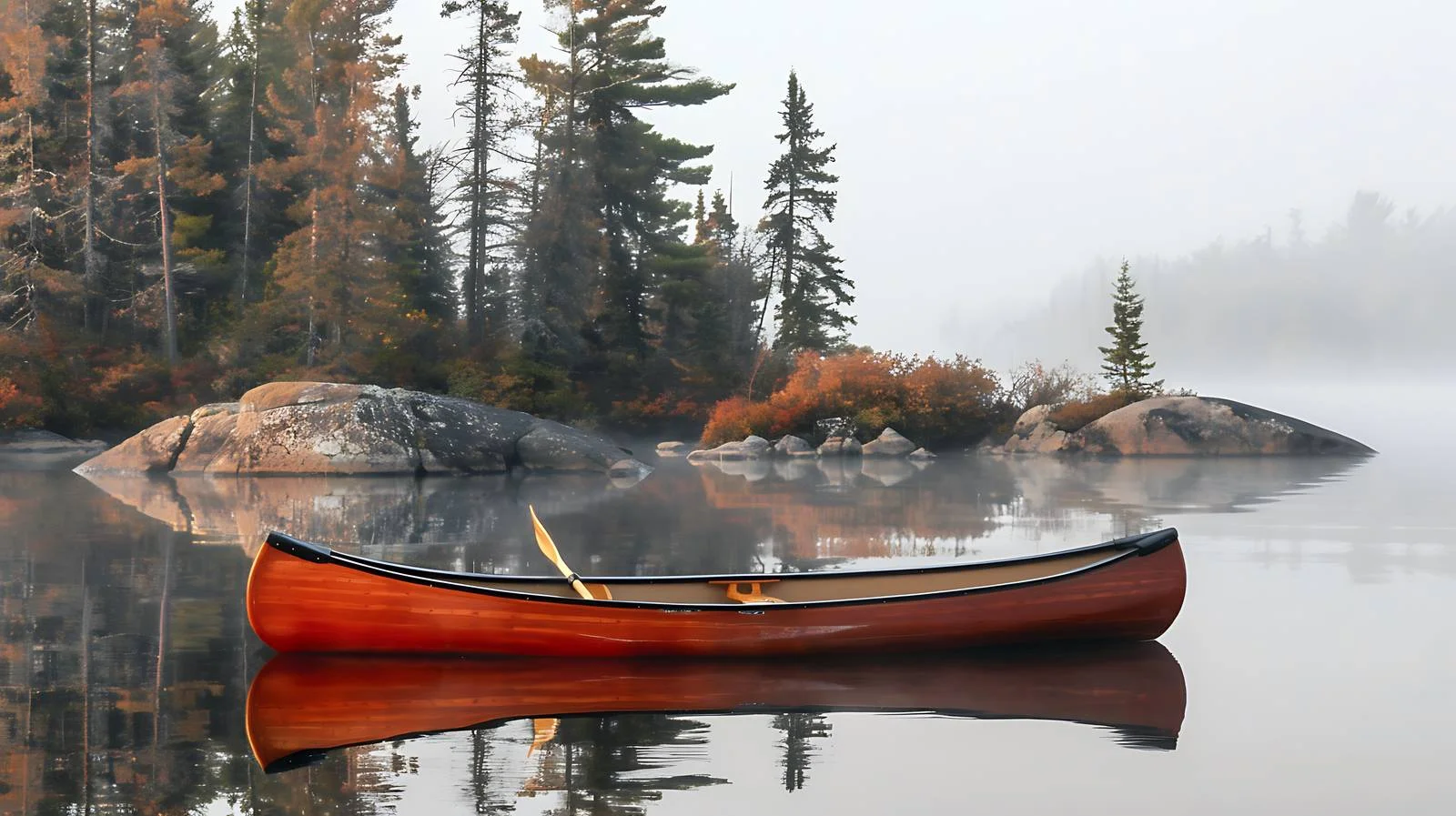 Serene Red Canoe on Rocky Island — free download from Dotvec
