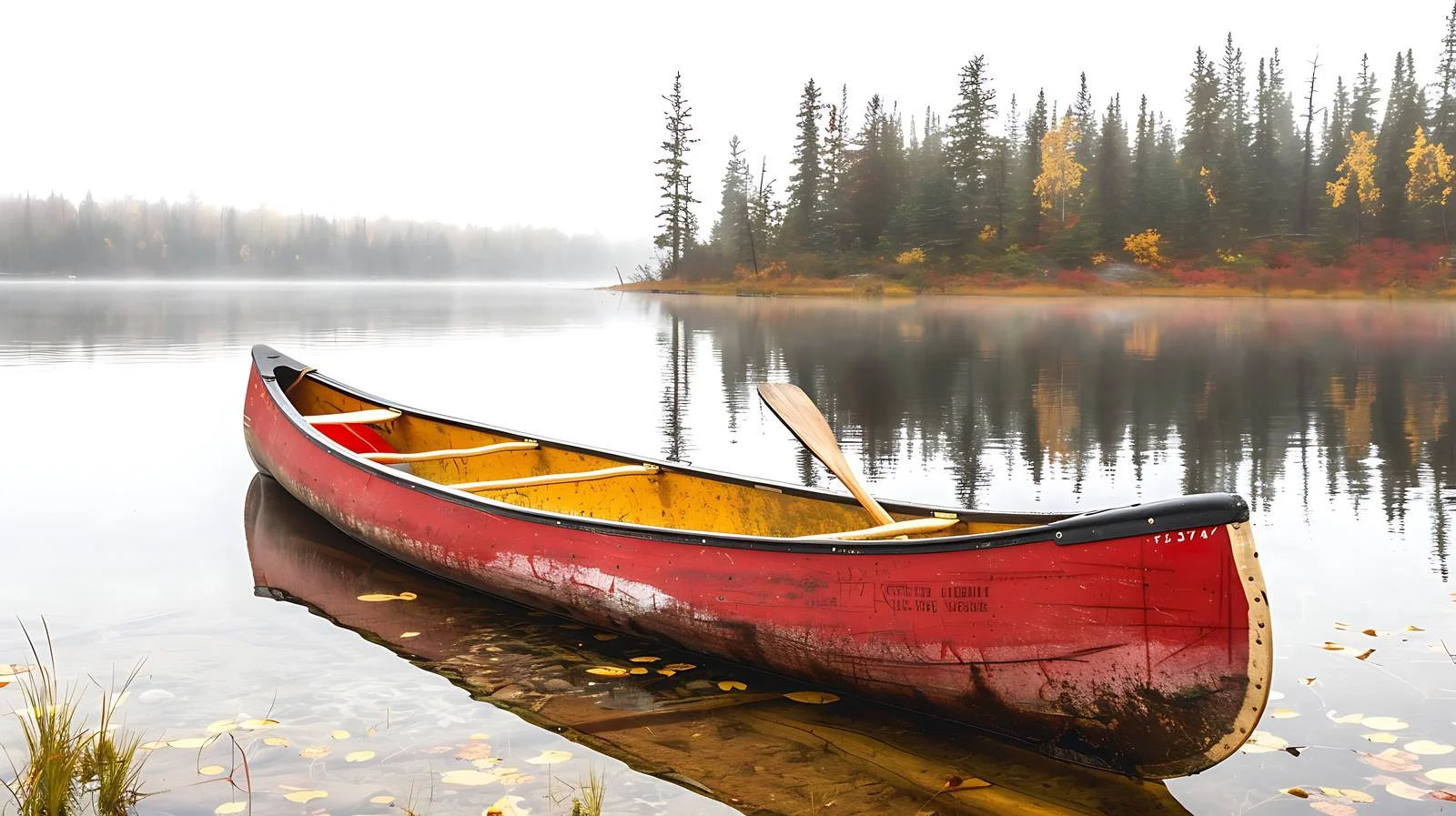 Serene Red Wood Canoe by Boundary Waters — free download from Dotvec