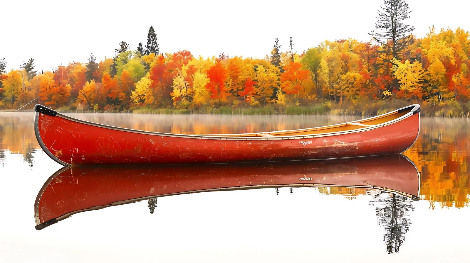 Tranquil Red Canoe on Serene Minnesota Lake — free download from Dotvec
