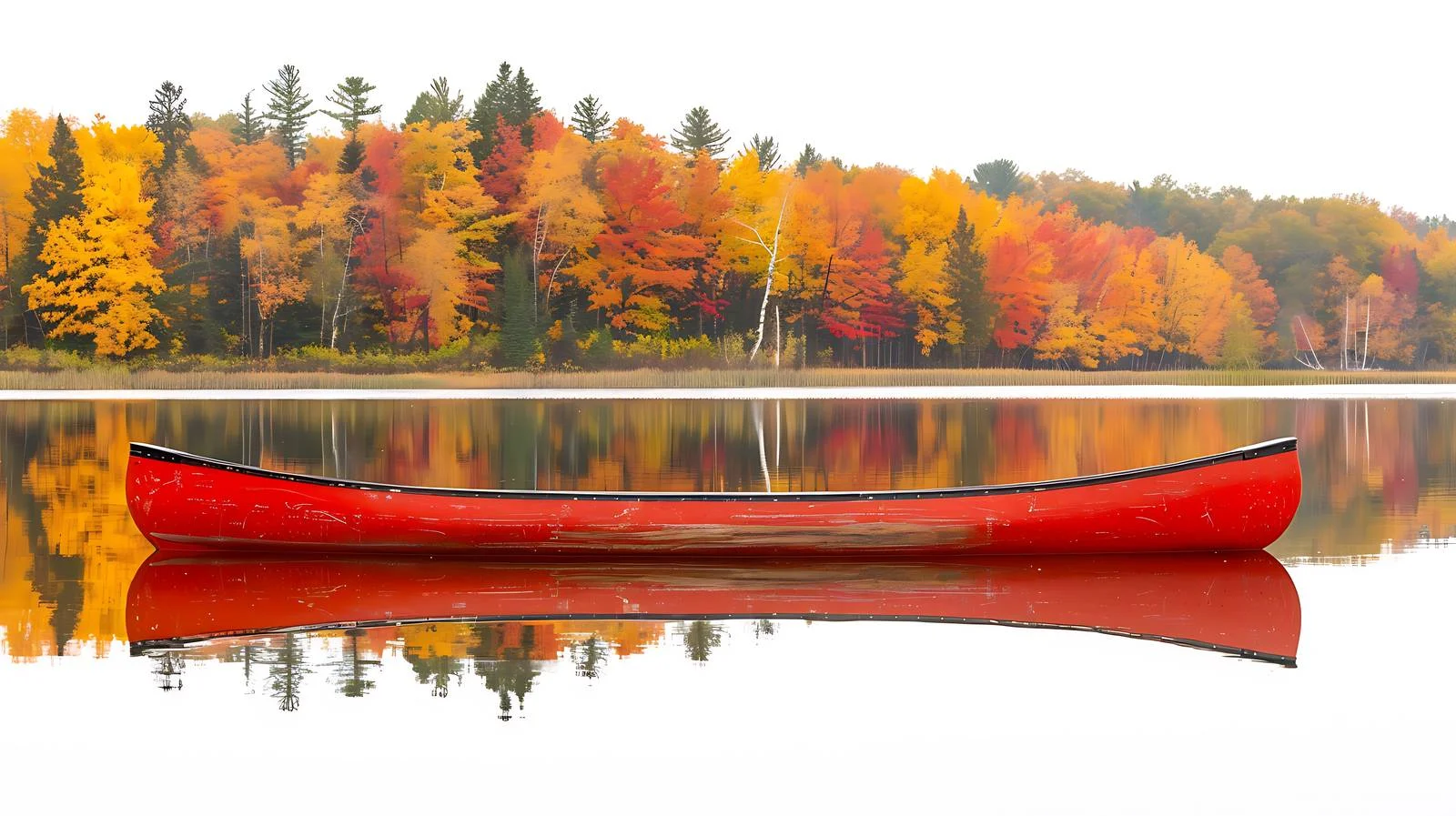 Tranquil Red Canoe on Serene Minnesota Lake — free download from Dotvec
