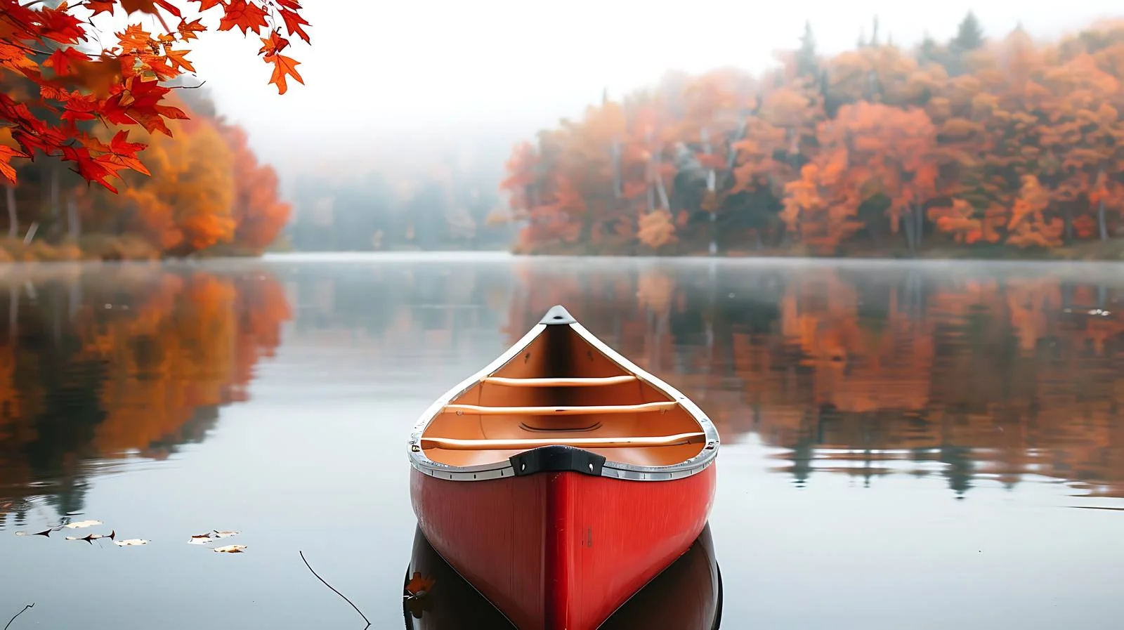 Tranquil Red Canoe on Autumn Lake — free download from Dotvec