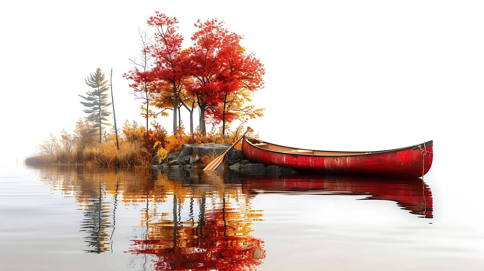 Serene Red Canoe Resting by Autumn Lake — free download from Dotvec