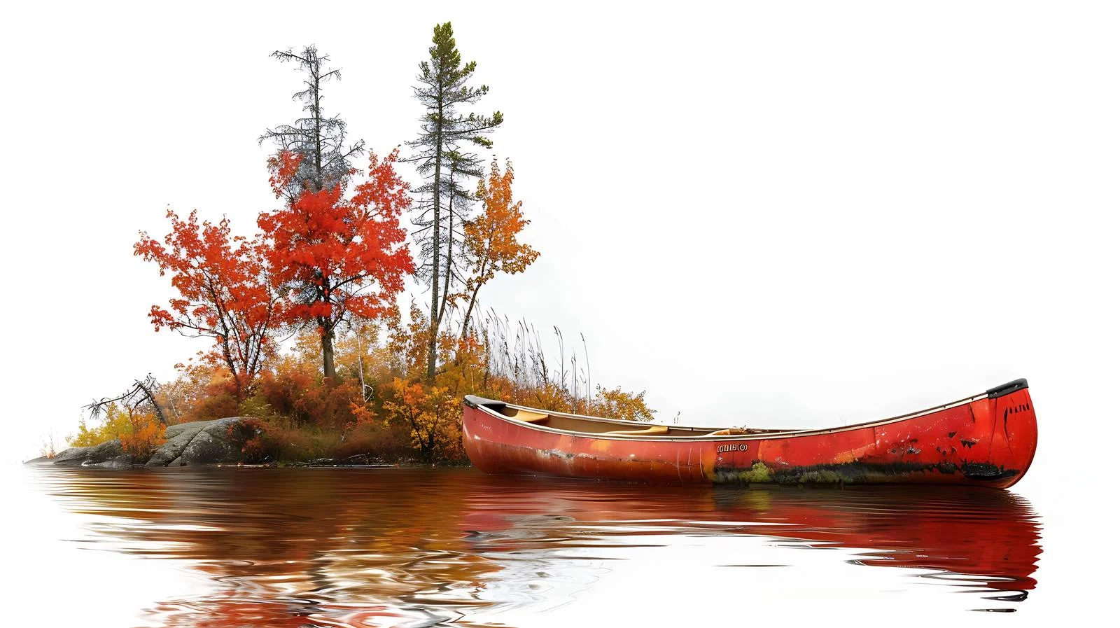 Serene autumnal scene of red canoe by lake — free download from Dotvec