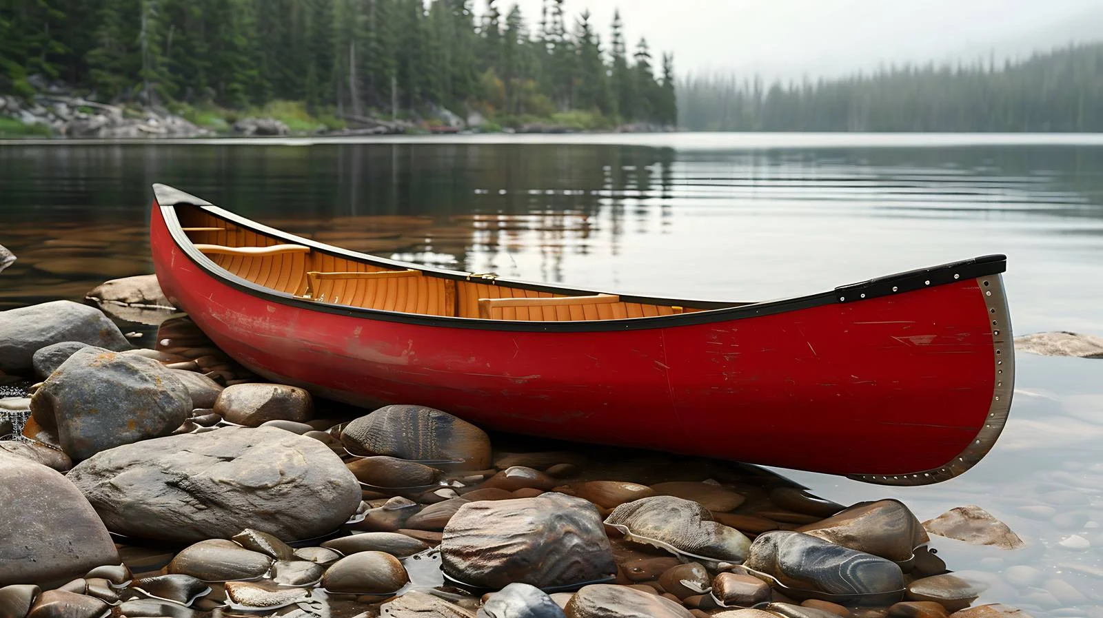 Tranquil Red Canoe at Northern Minnesota Lake — free download from Dotvec
