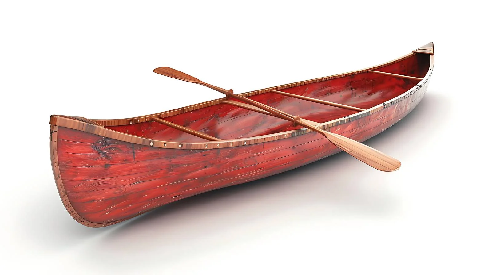 Traditional Red Wooden Canoe with Paddles — free download from Dotvec