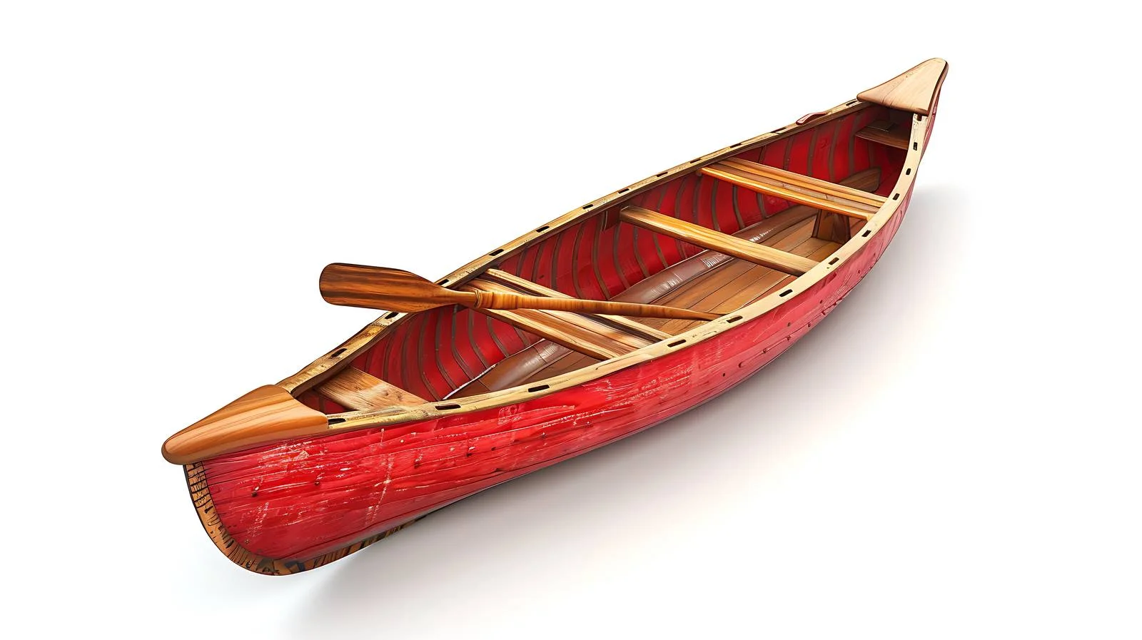 Traditional Red Canoe and Paddles on White — free download from Dotvec