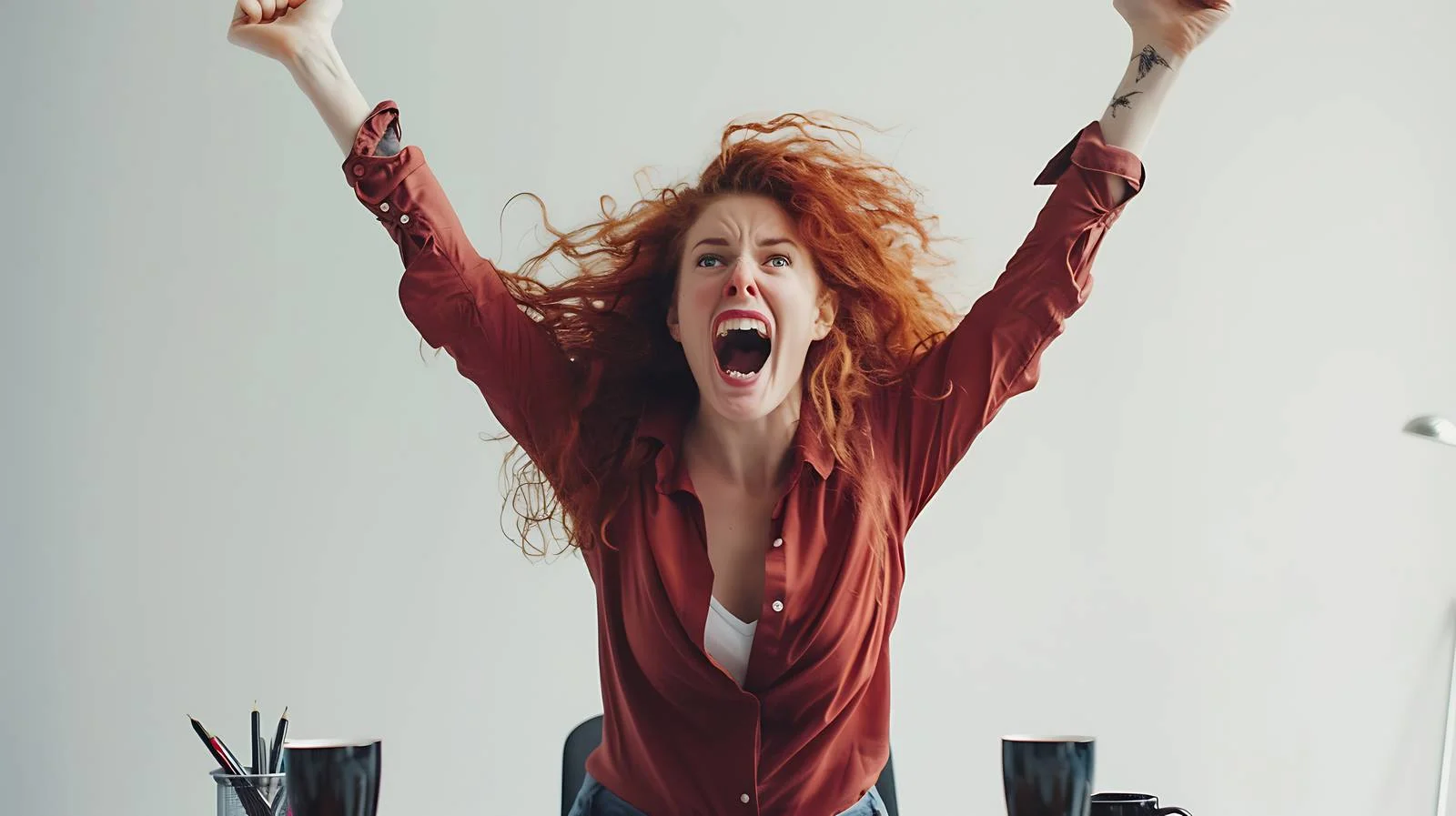 Elegant Redhead in Loft Office Scene — free download from Dotvec