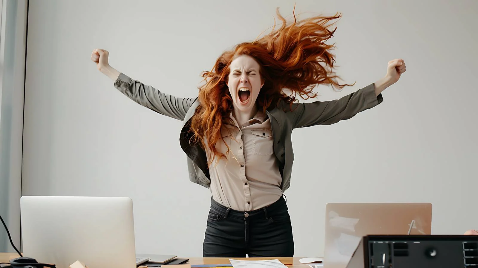 Elegant Redhead in Loft Office Scene — free download from Dotvec