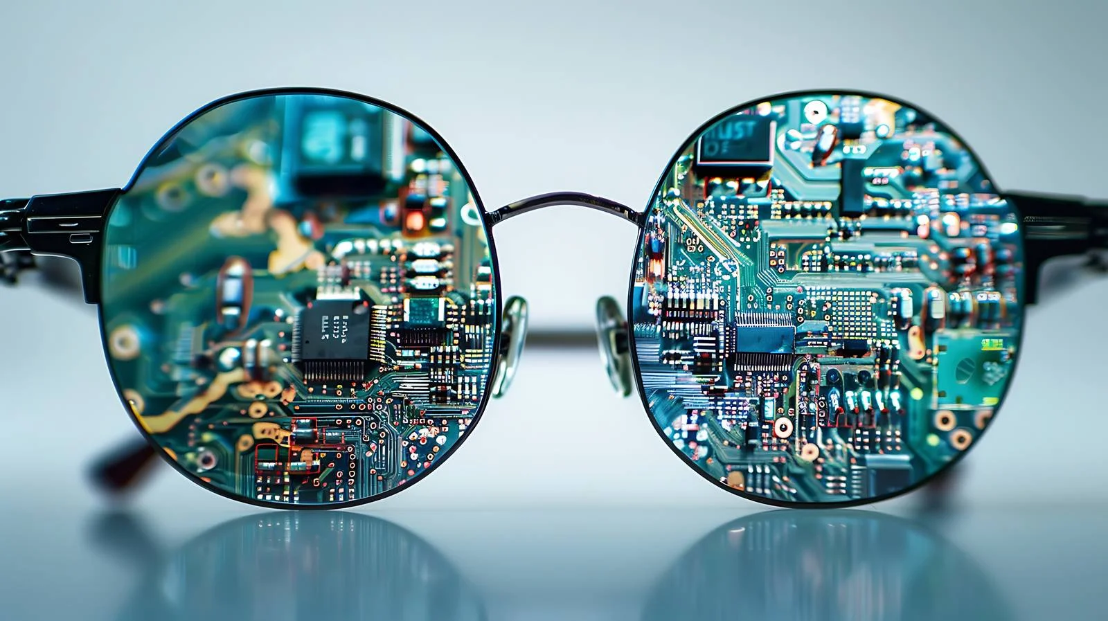 Circuit board reflection on isolated glasses — free download from Dotvec