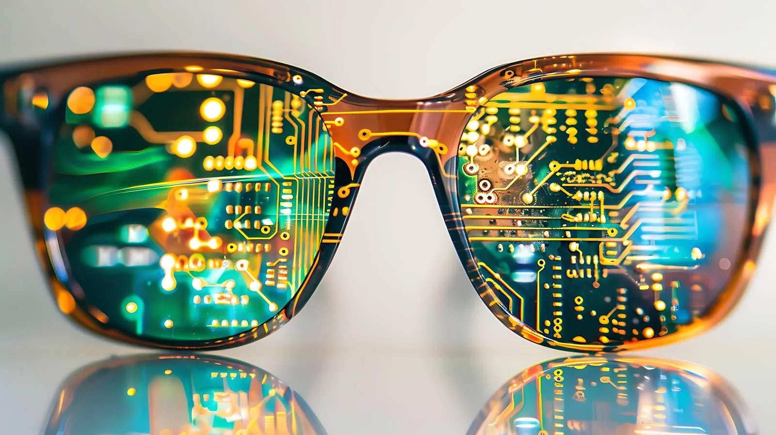 Circuit Board Reflecting on Glasses Close-up — free download from Dotvec