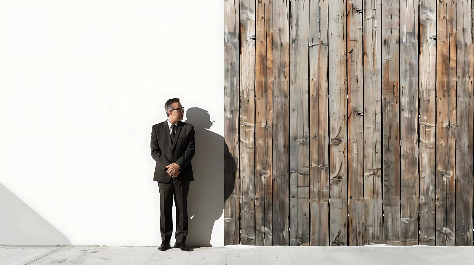 Senior businessman's reflection by wooden panel — free download from Dotvec