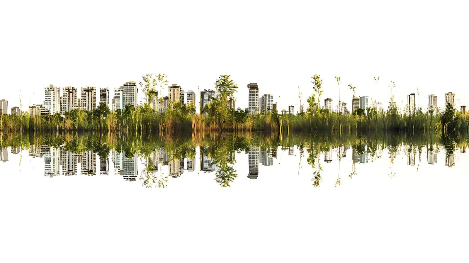 Tranquil Urban Wetlands Reflection White Background — free download from Dotvec