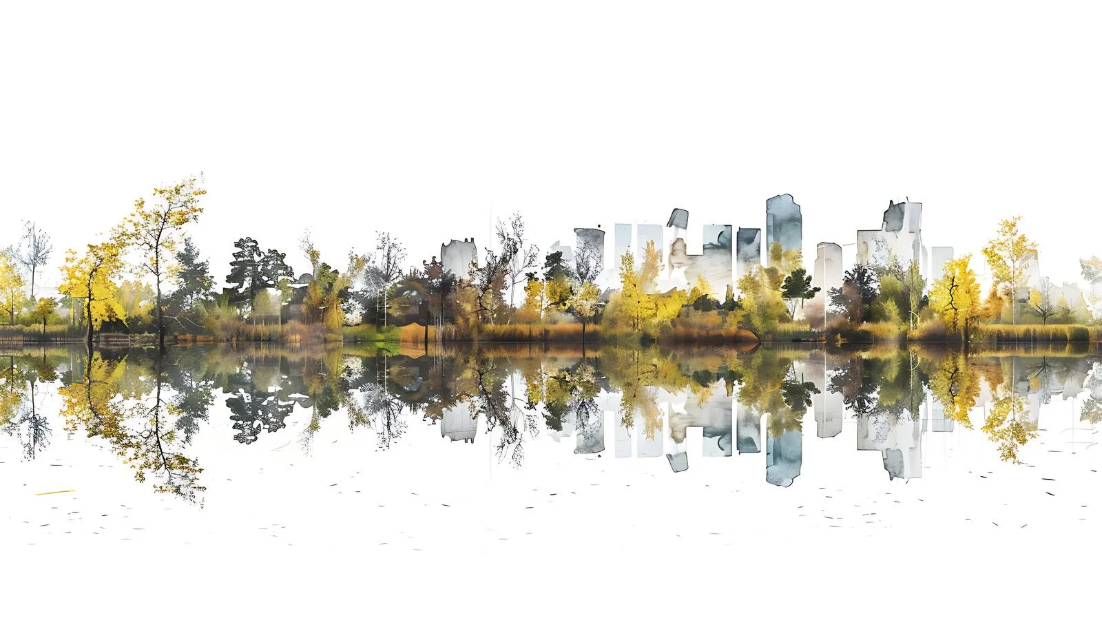 Urban Wetlands Reflection on White Background — free download from Dotvec