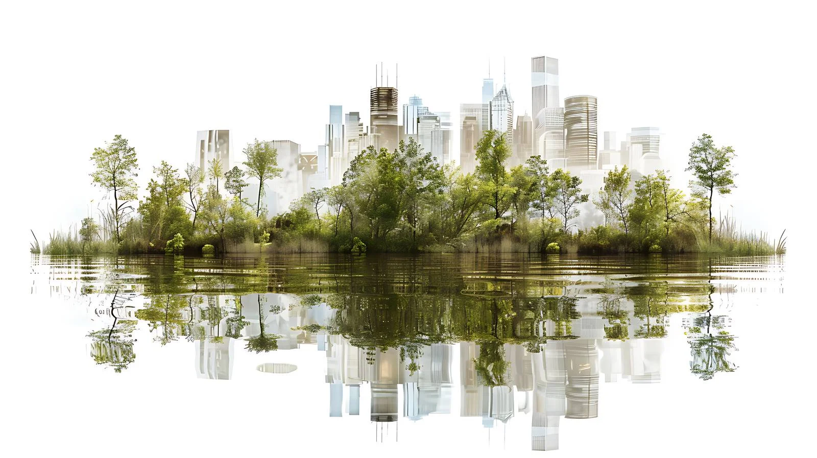 Serene Urban Wetlands Reflecting on White — free download from Dotvec