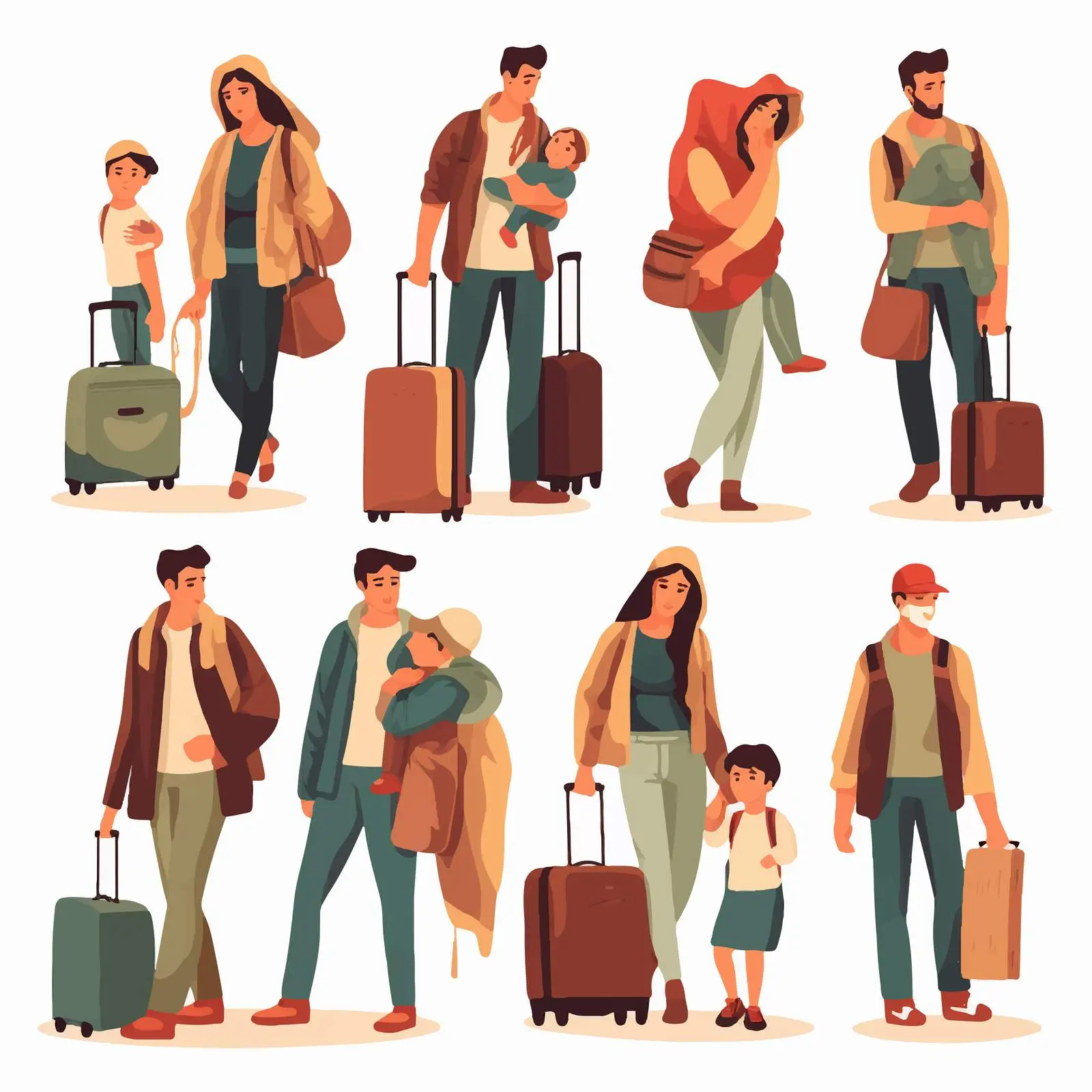 Sad Immigrant Family with Baby Illustration — free download from Dotvec