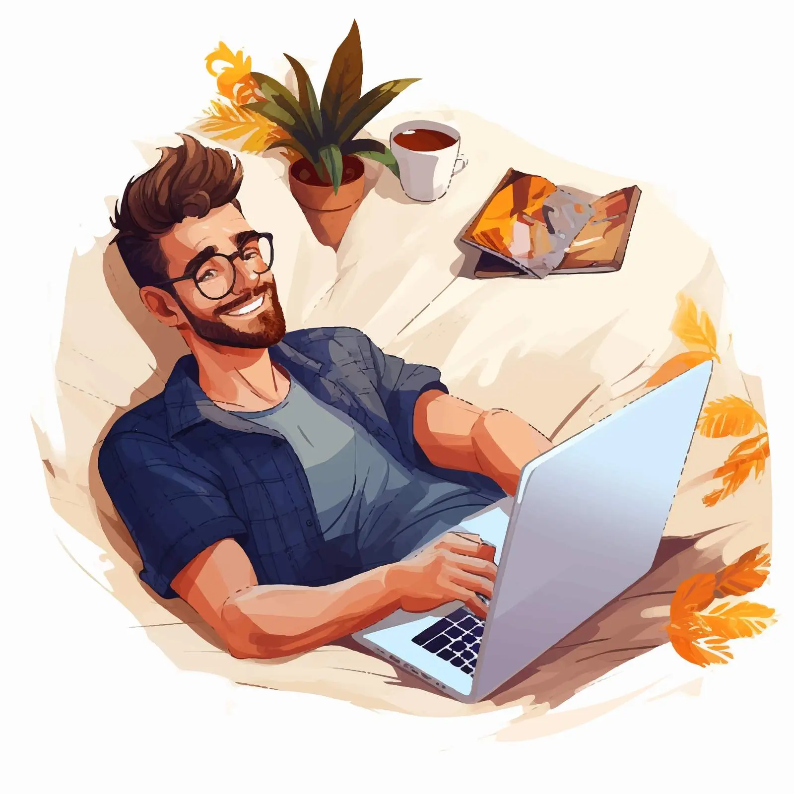 Relaxed Freelancer Working on Laptop from Bed — free download from Dotvec