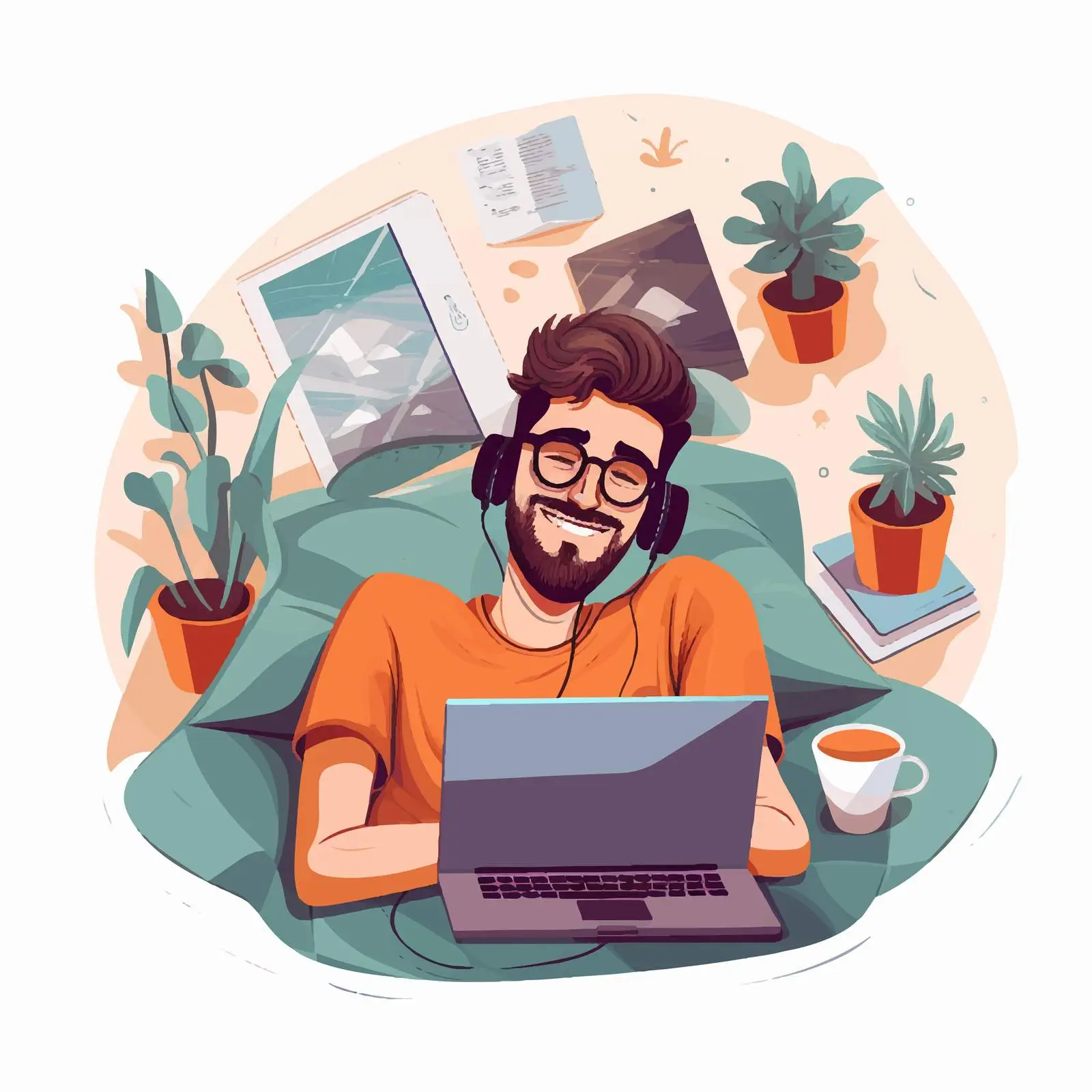 Relaxed Freelancer Working on Laptop from Bed — free download from Dotvec