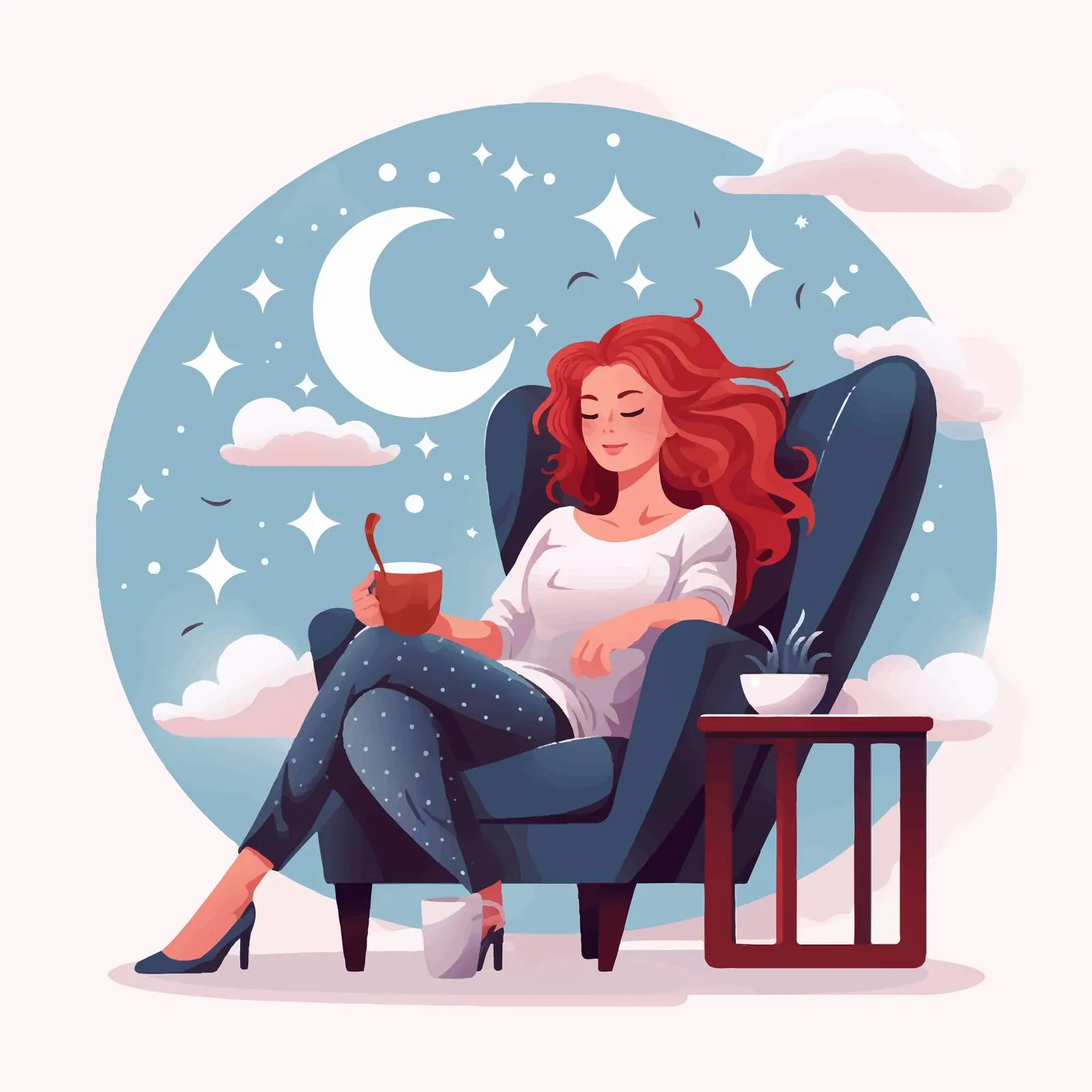 Relaxed Girl Under Starry Sky with Red Hair – free red hair image from Dotvec