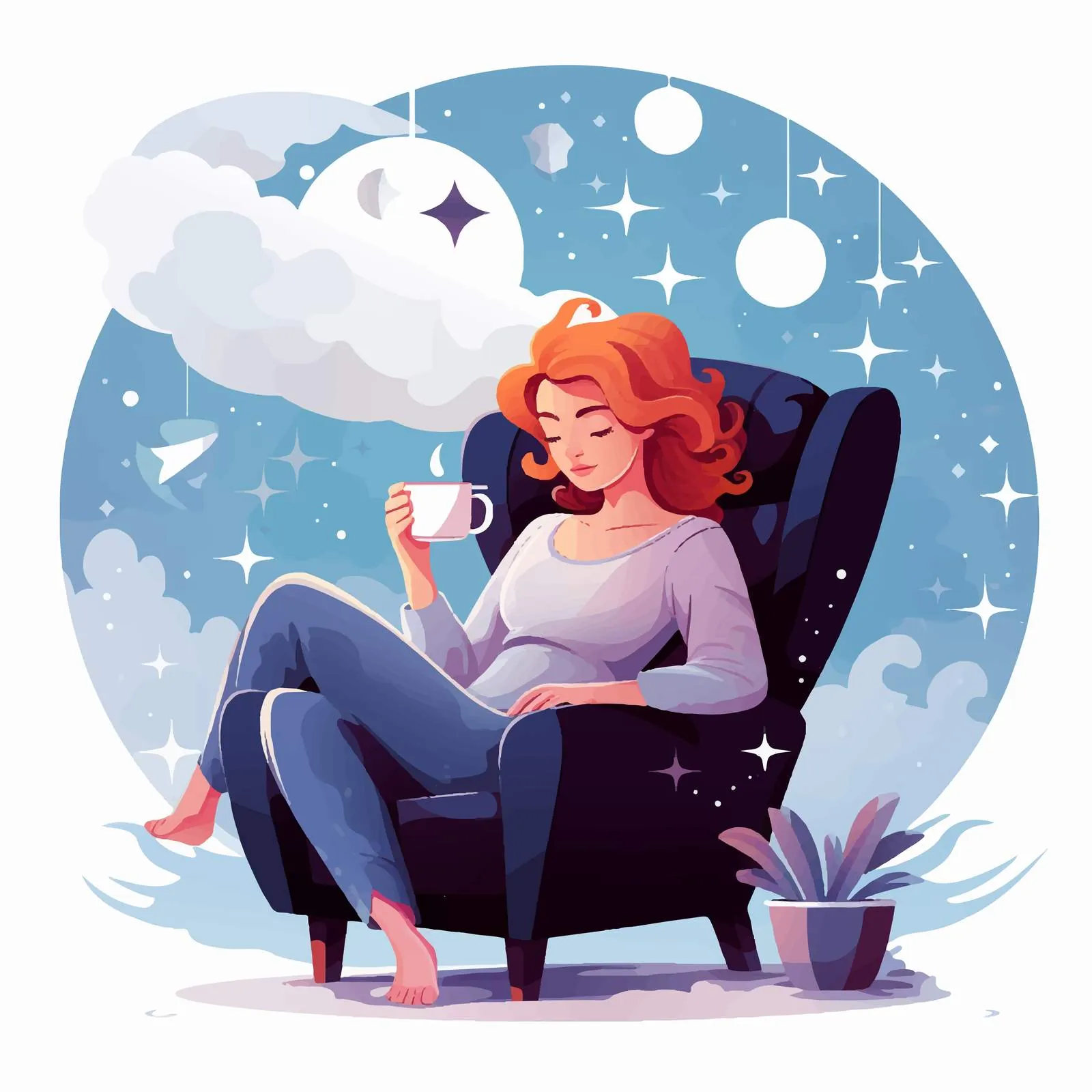Relaxed Girl Under a Starry Sky – free red hair image from Dotvec