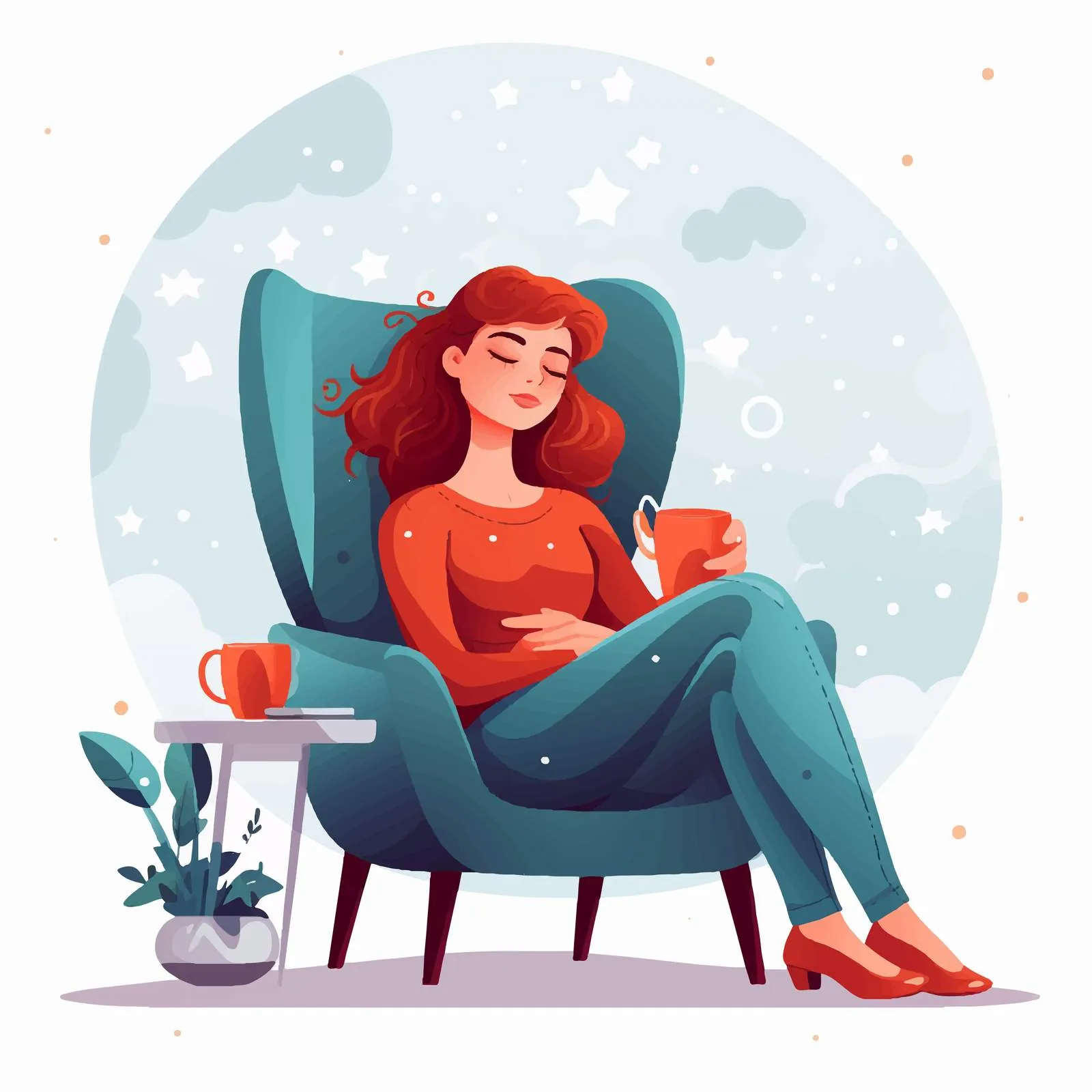 Relaxed Girl with Starry Sky and Red Hair – free red hair image from Dotvec