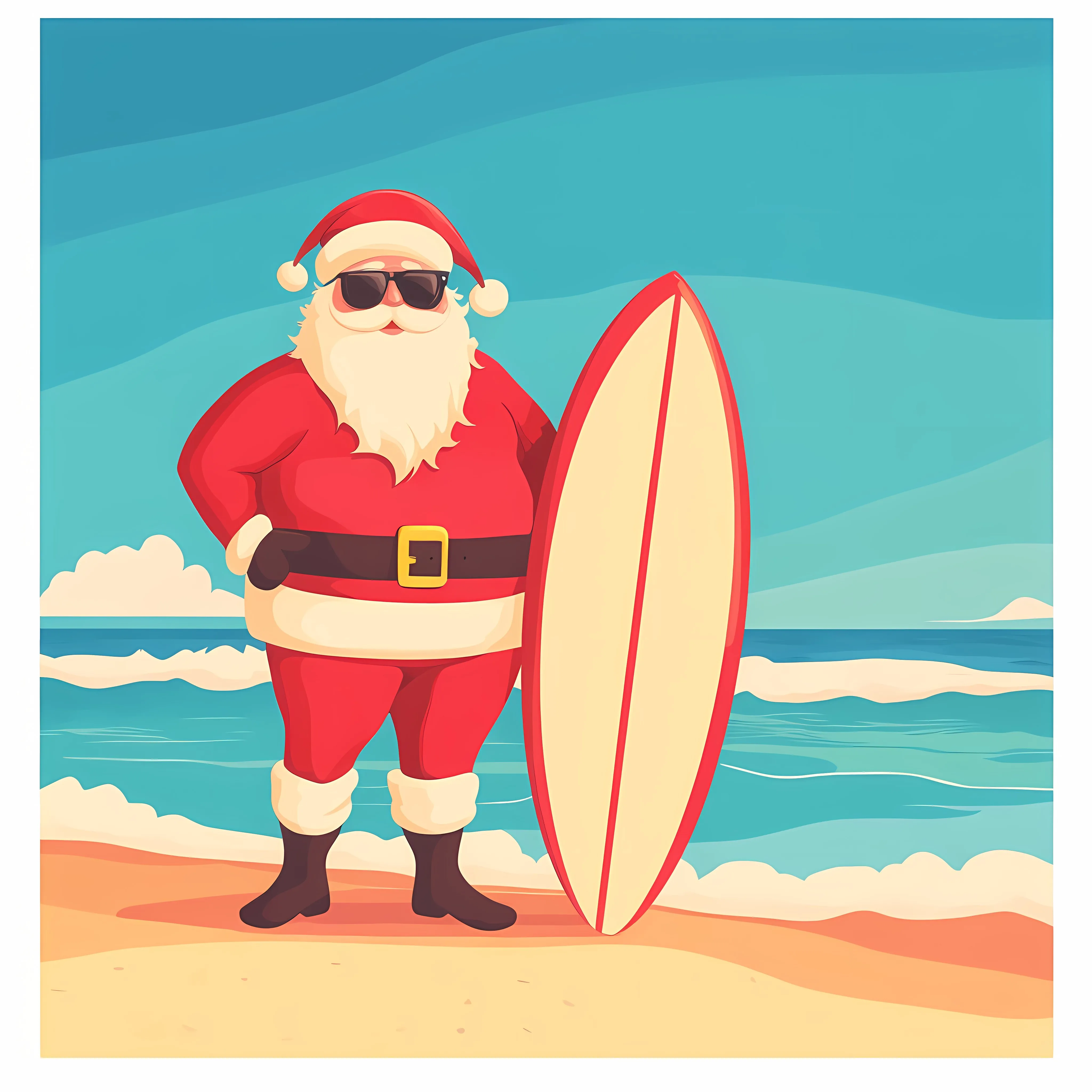 Relaxed Santa Claus with Surfboard on Beach — free download from Dotvec