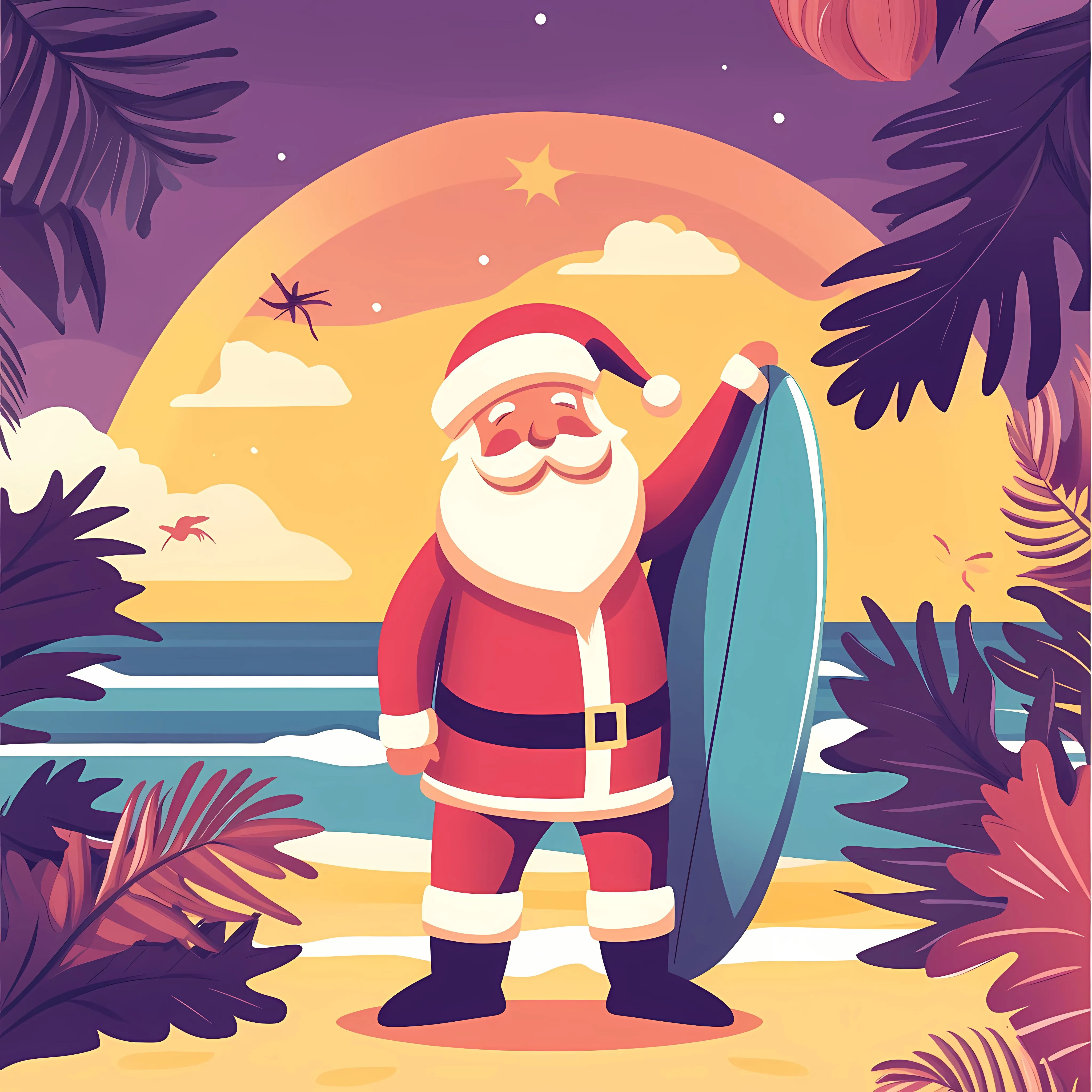 Relaxed Santa Claus with Surfboard on Beach — free download from Dotvec