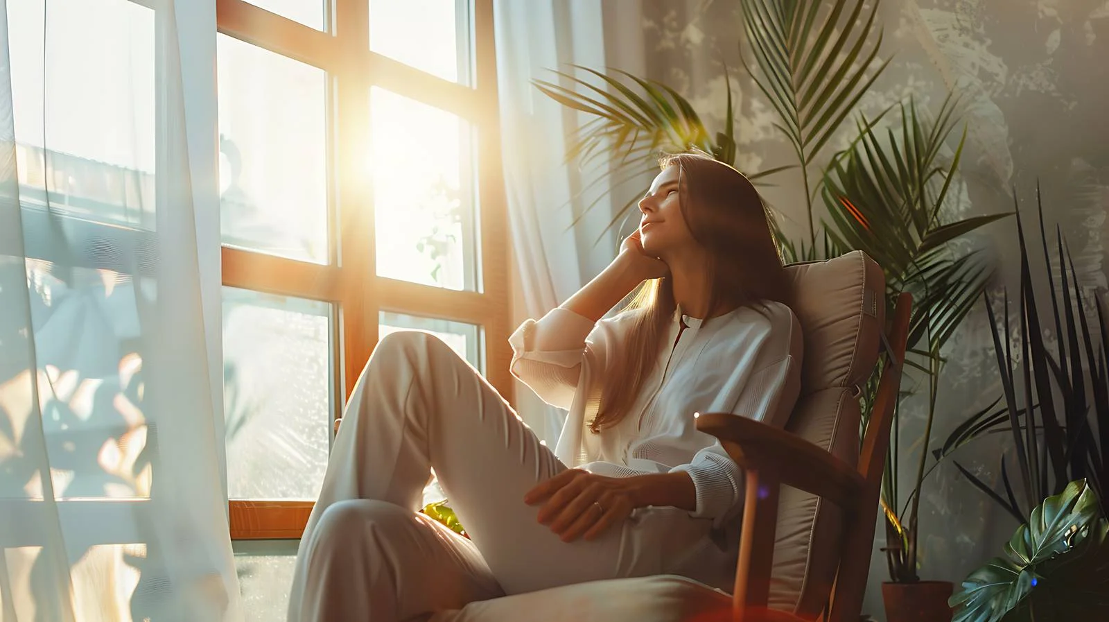 Serene Sunlit Woman Relaxing on Chair — free download from Dotvec
