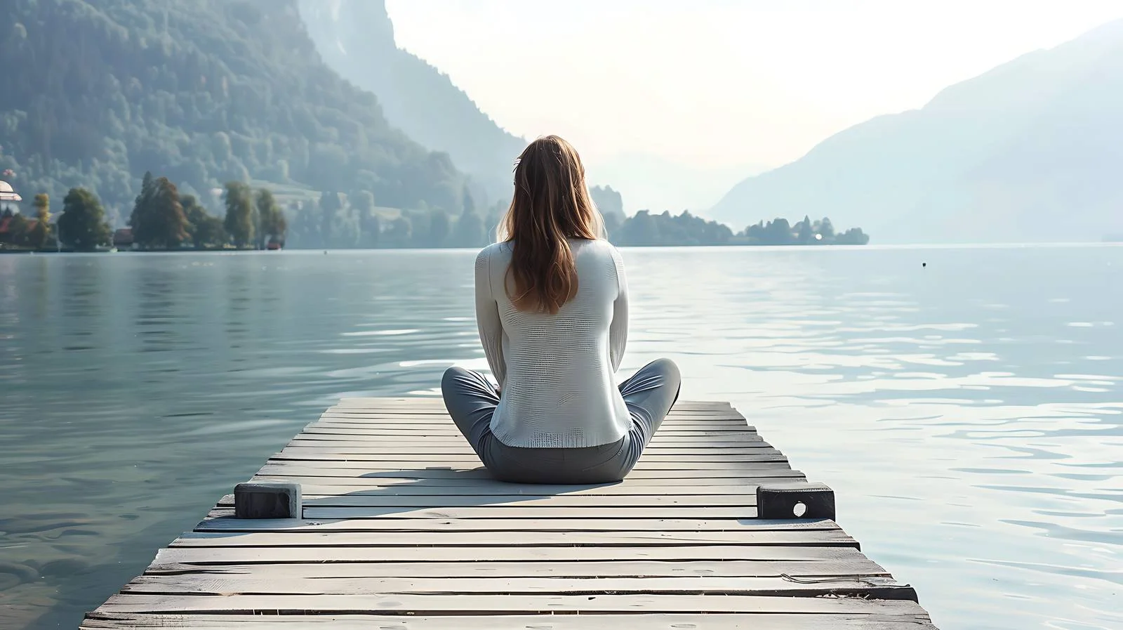 Tranquil Woman on Remote Wooden Jetty — free download from Dotvec