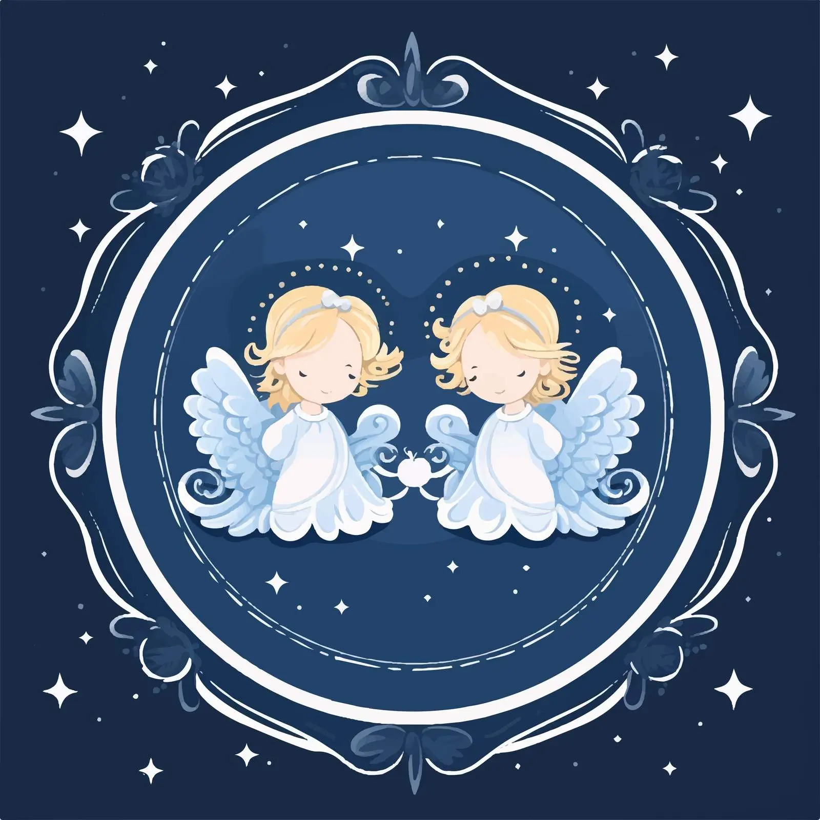Angelic Frame with Dark Blue Background – free vector angels image from Dotvec
