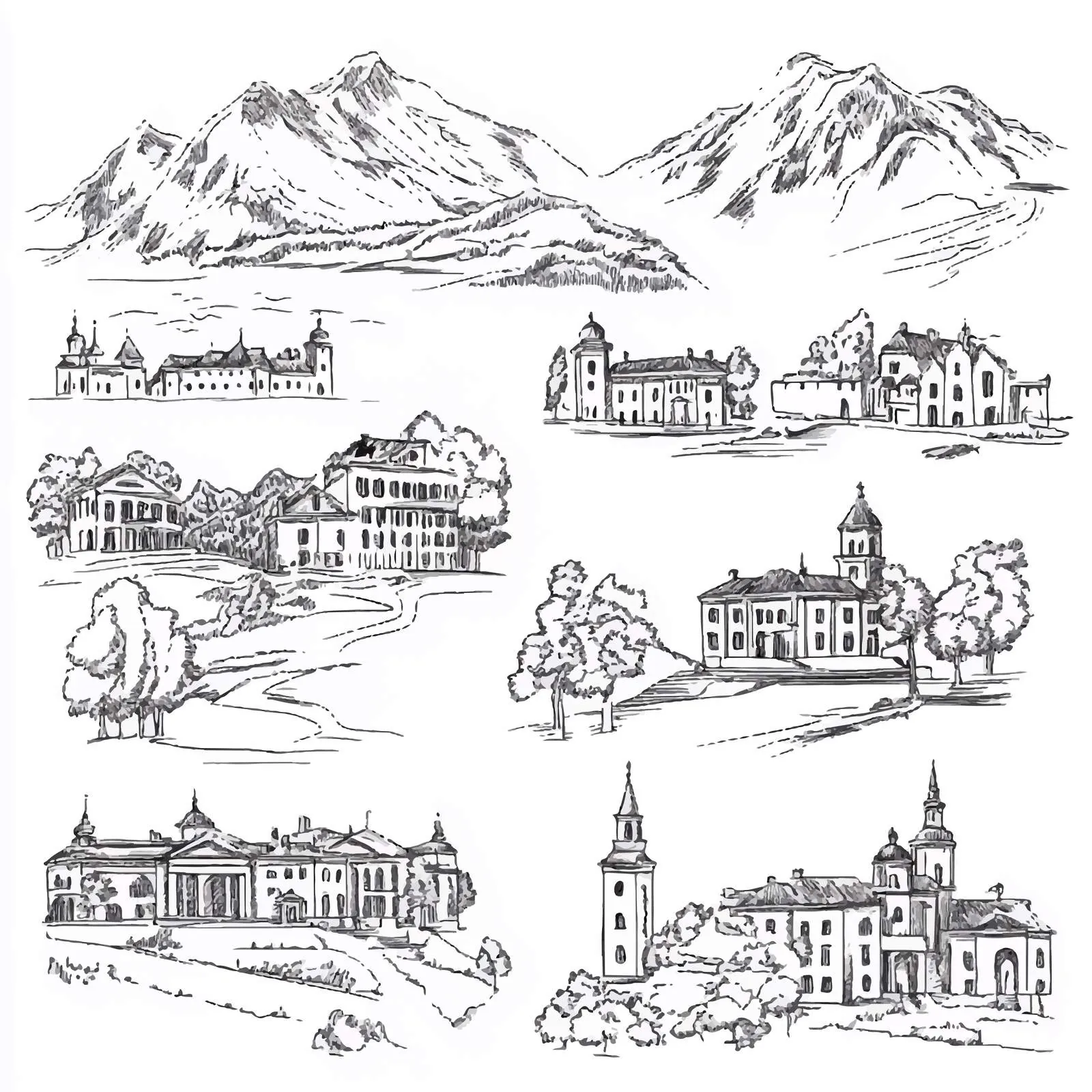Remarkable Georgian Landscape Sketches in Black and White — free download from Dotvec