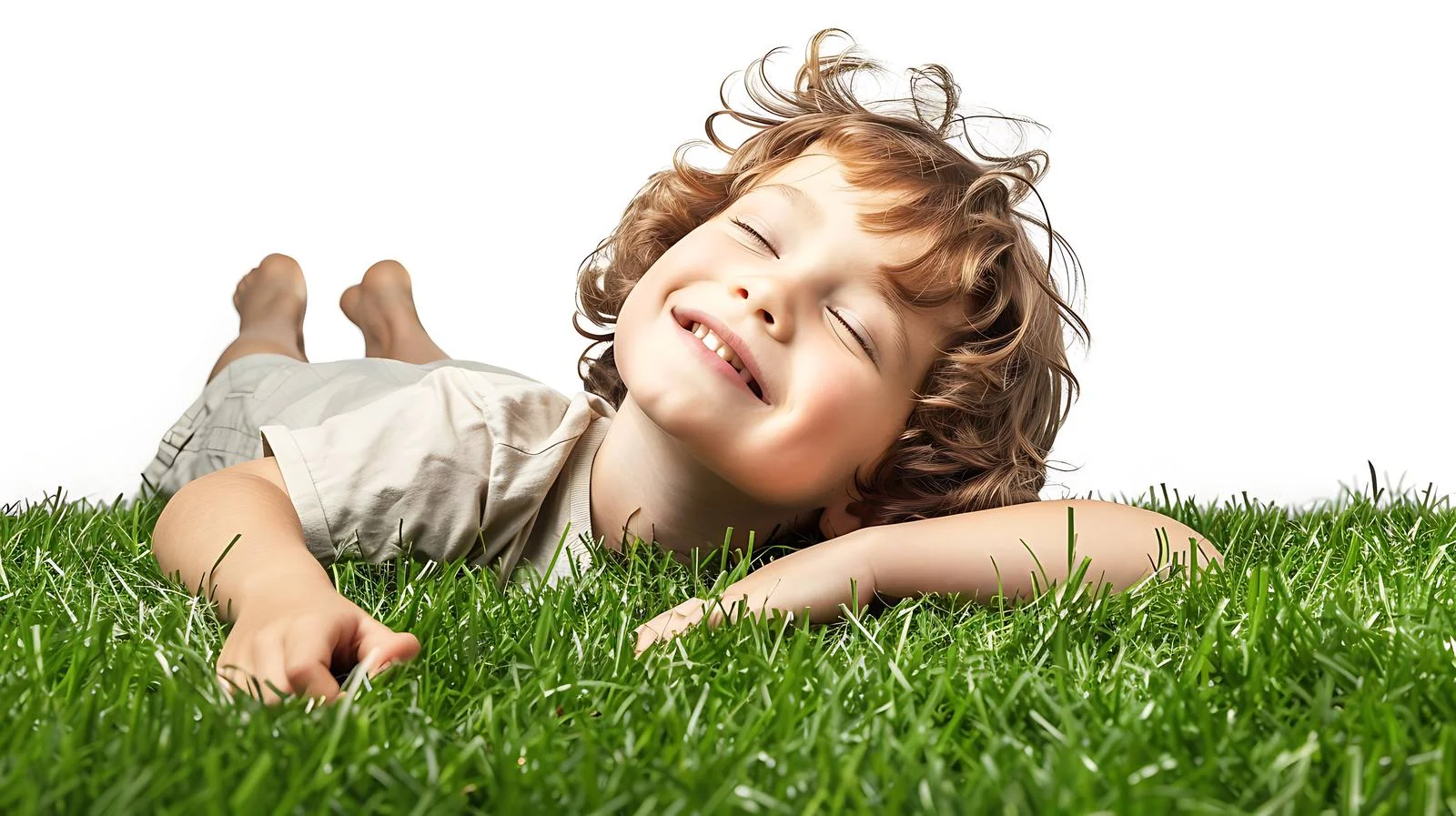 Cheerful preschooler relaxing on green grass – free verdant image from Dotvec
