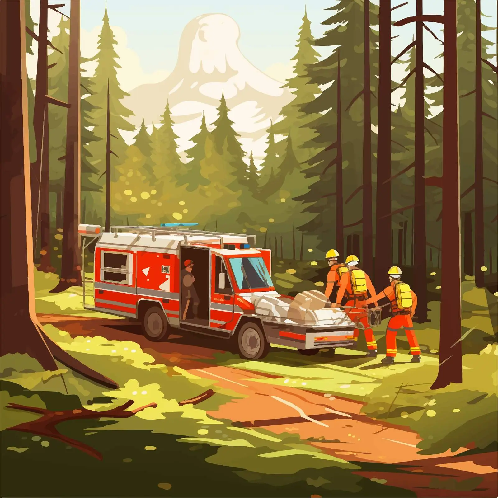 Rescue Operation with Stretcher in Forest — free download from Dotvec