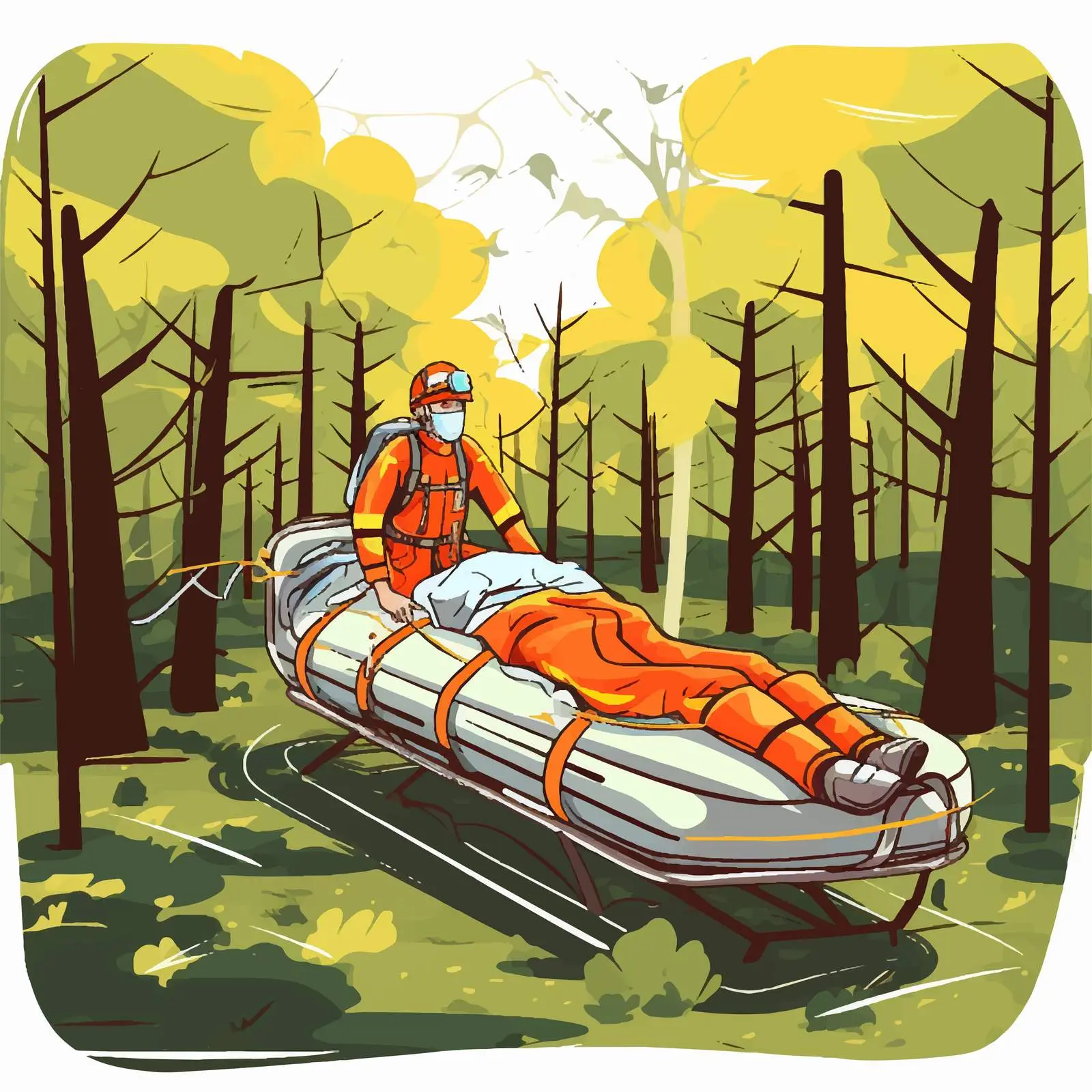 Rescue with Stretcher in Forest Illustration — free download from Dotvec