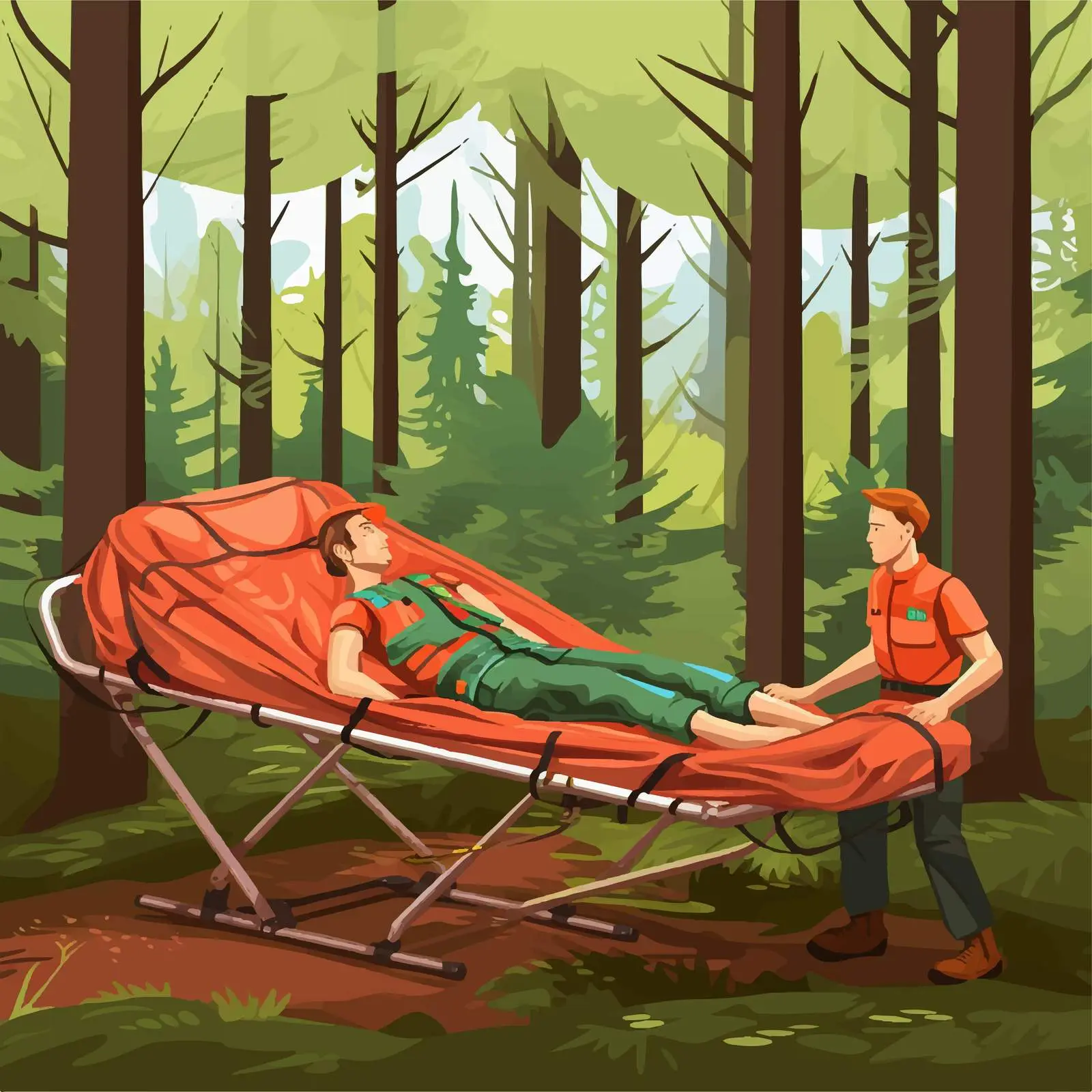 Forest Rescue with Stretcher Vector Illustration — free download from Dotvec