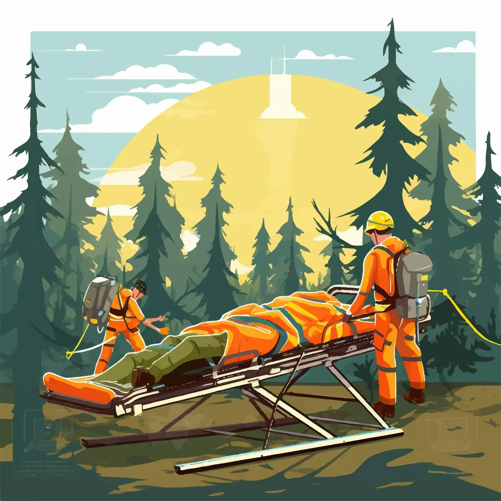 Rescue Operation in Forest with Stretcher Illustration — free download from Dotvec
