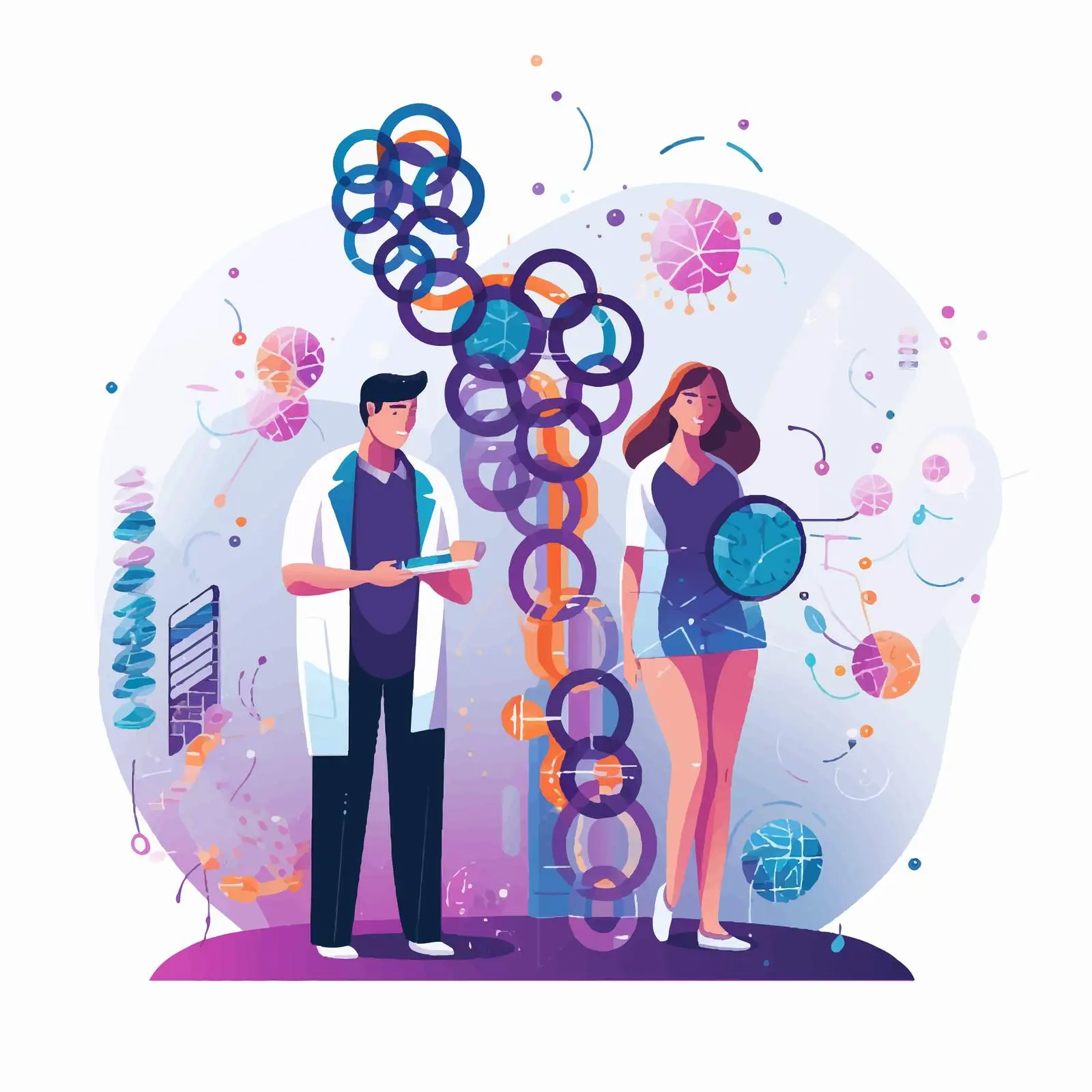 Researchers Holding DNA Molecules Vector Illustration – free dna image from Dotvec