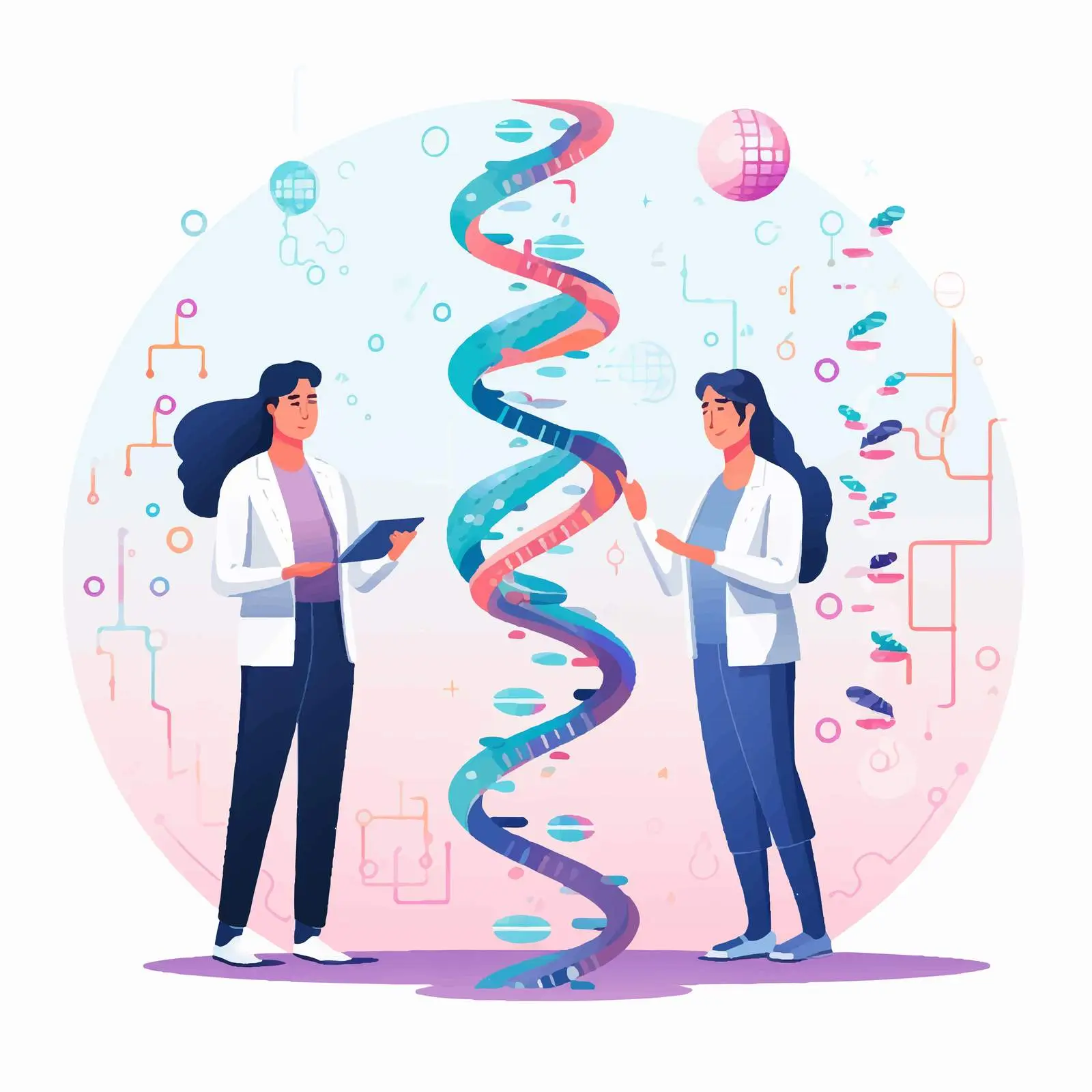 Scientists Examining DNA Molecules Vector Illustration – free dna image from Dotvec