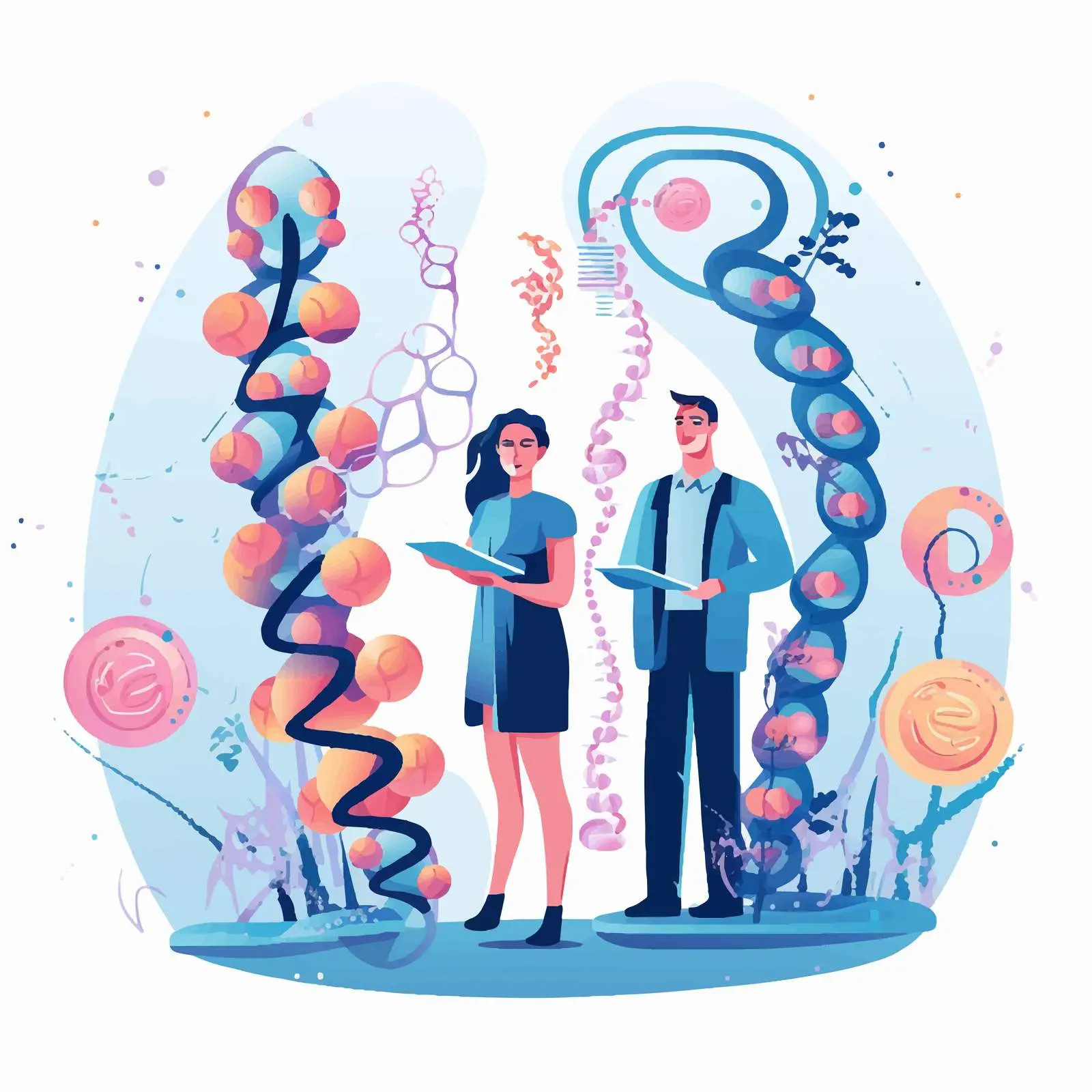 Researchers Holding DNA Molecules Vector Illustration – free dna image from Dotvec